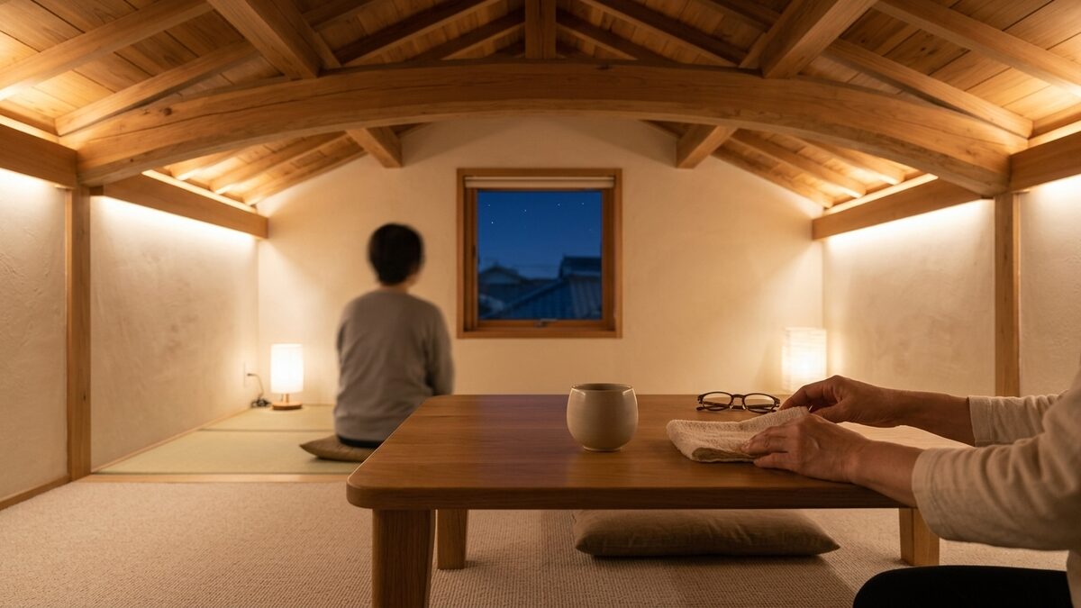 作業後の明るい屋根裏