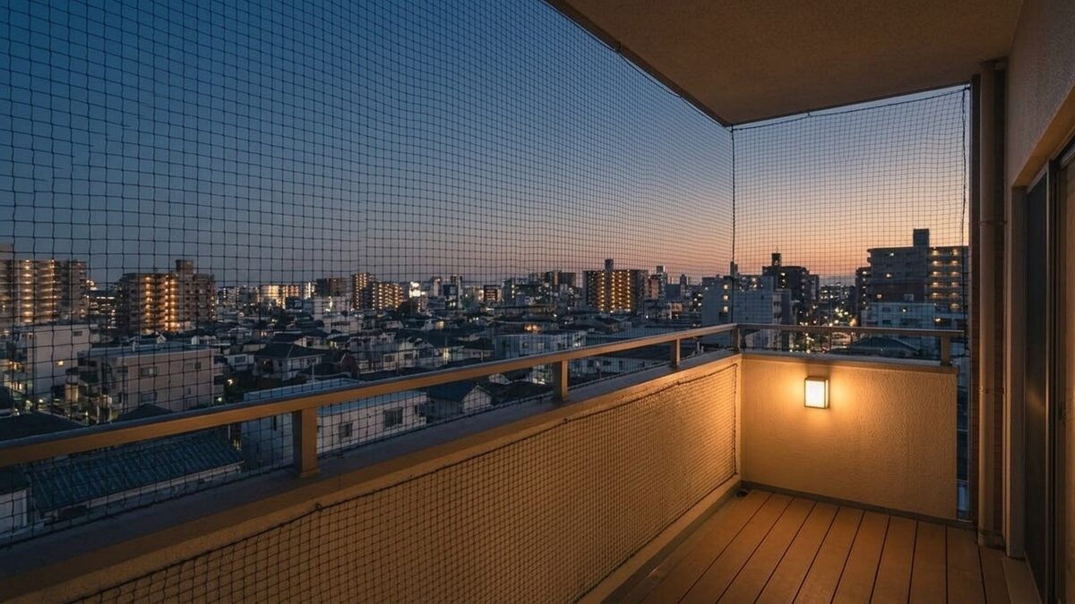 ベランダに張った防鳥ネット