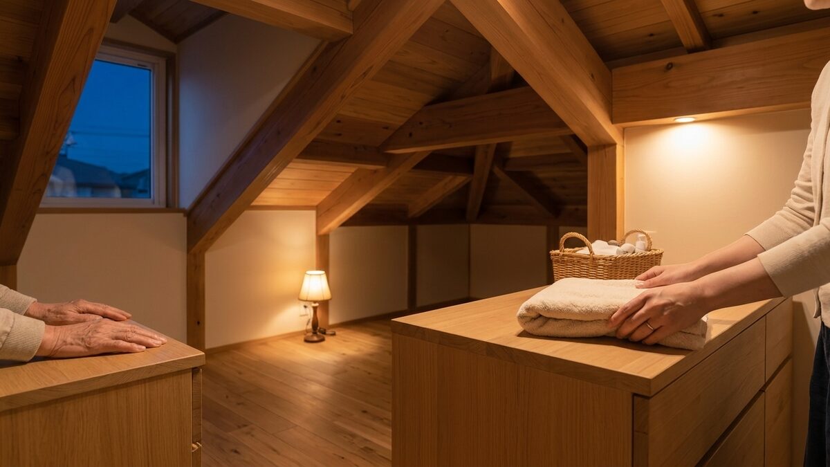清掃と消毒を終えた屋根裏