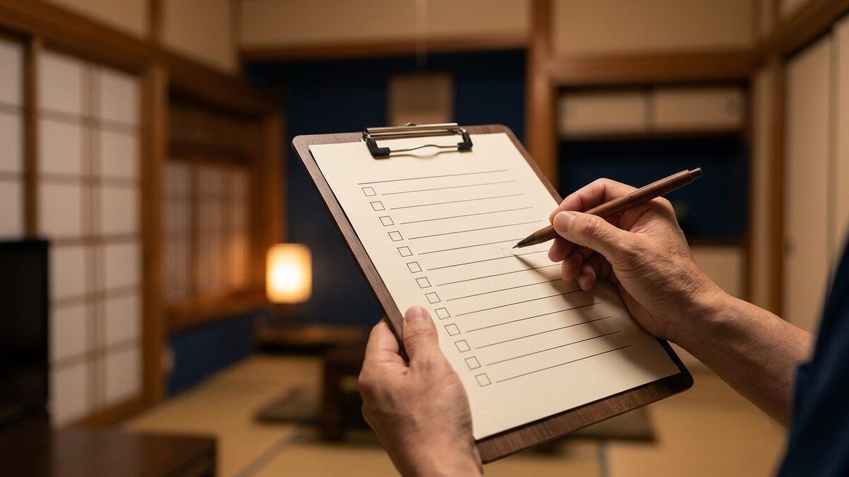 確認項目をチェックする手元