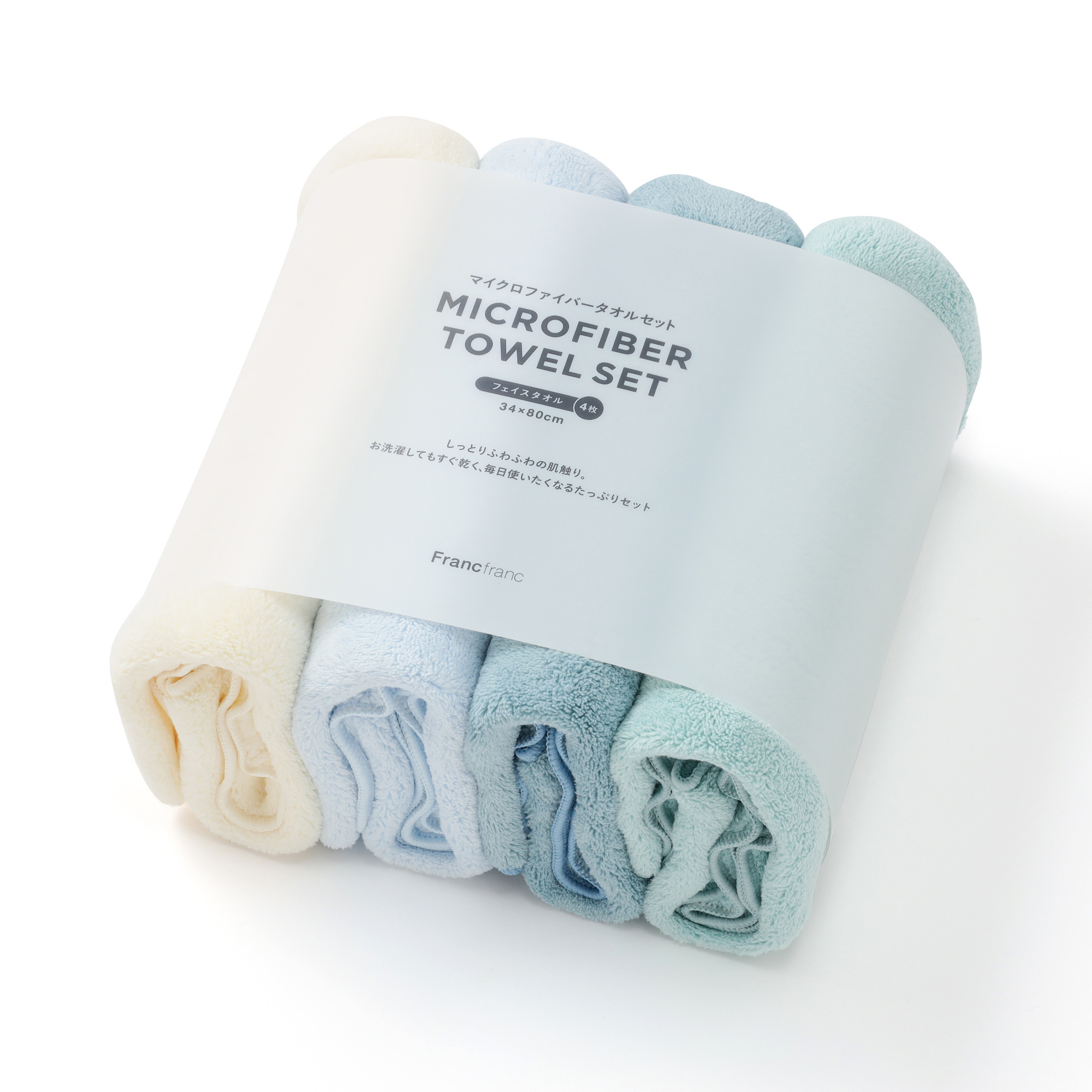 マイクロファイバー4セット フェイスタオル ブルー