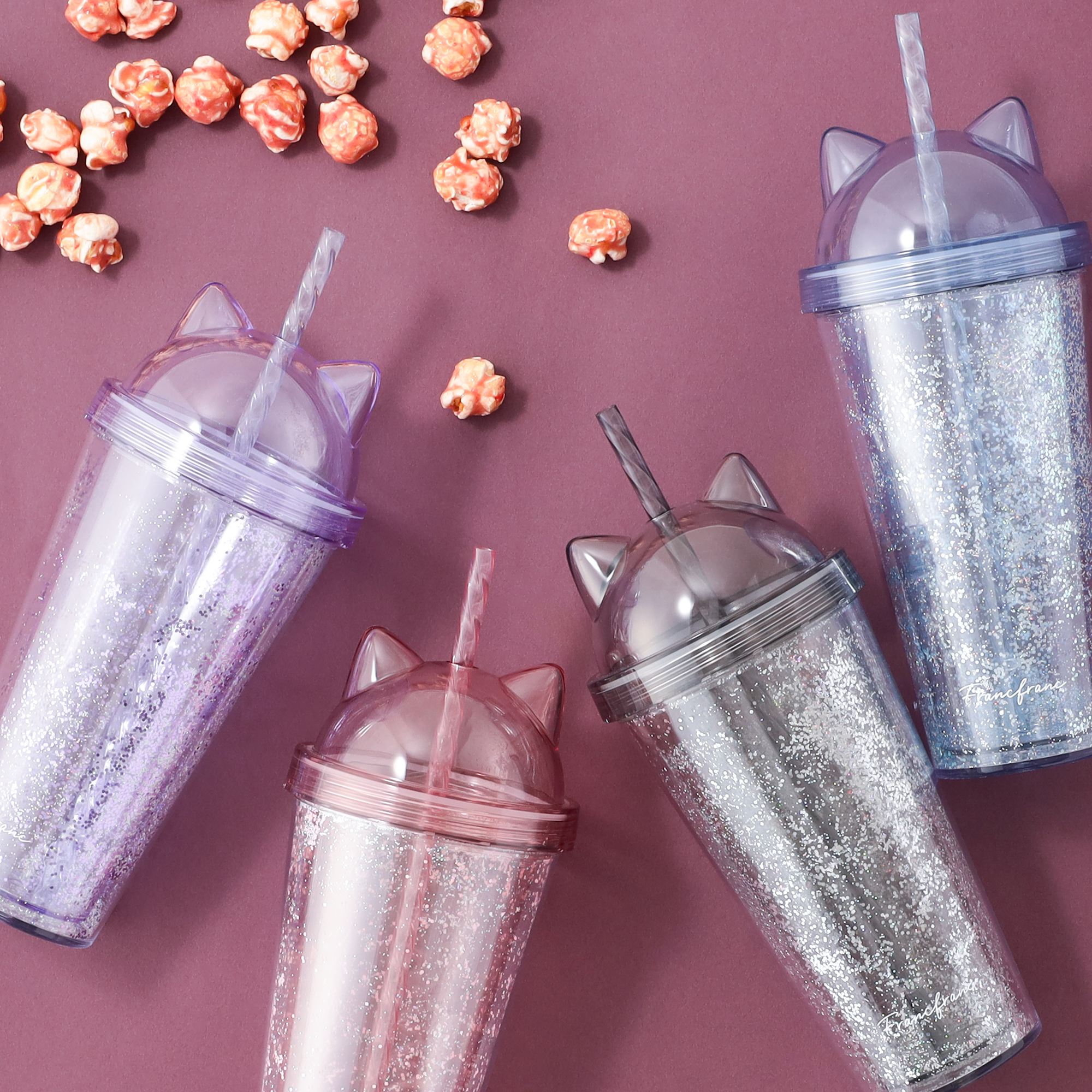 キャット プラスチックタンブラー(パープル/ピンク/ブラック/ライトブルー) 各1,400円