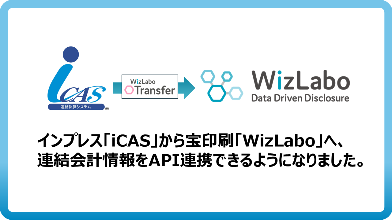 連結決算システム「iCAS」が統合型ビジネスレポートシステム「WizLabo」とのAPI連携機能を実装