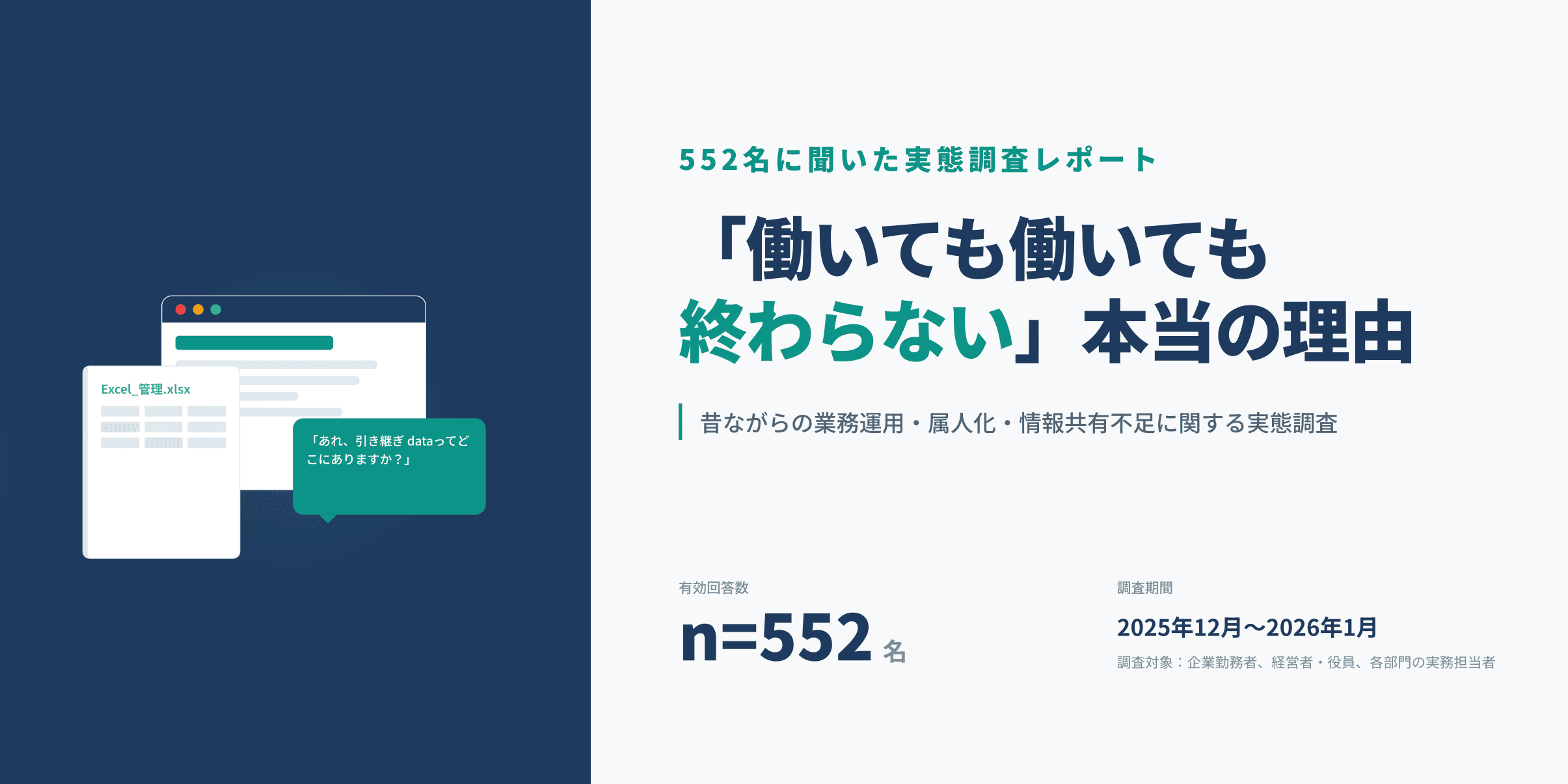 なぜ働いても働いても終わらないのか？ 昔ながらの業務運用と属人化の実態をまとめた調査レポートを公開