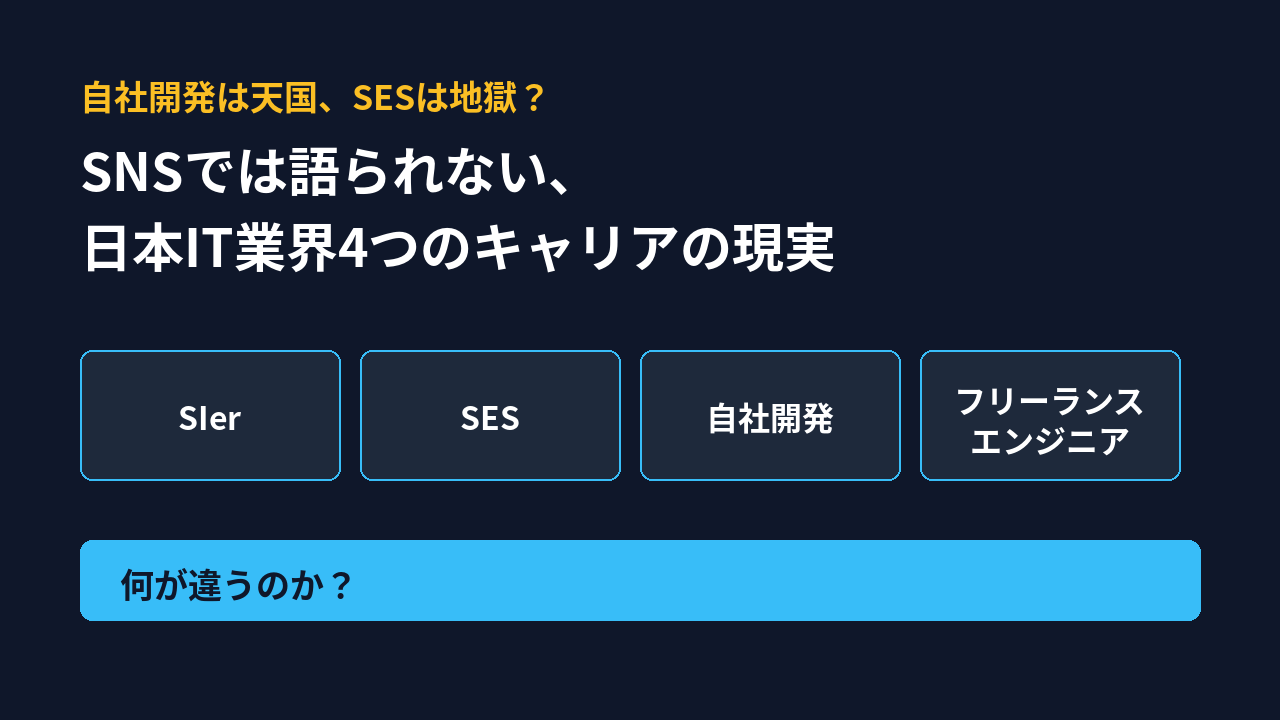 自社開発は天国、SESは地獄？SNSでは語られない、日本IT業界4つのキャリアの現実 SIer・SES・自社開発・フリーランスエンジニア、何が違うのか？