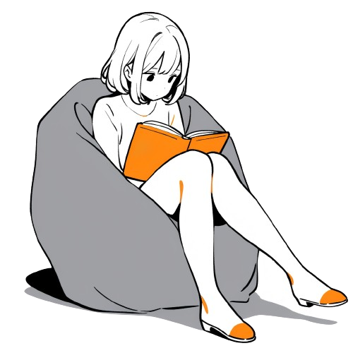 ビーズクッションに座って本をうつむき加減の虚無顔で読む人