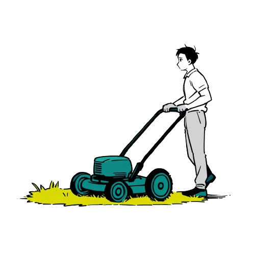 芝刈りをする人
