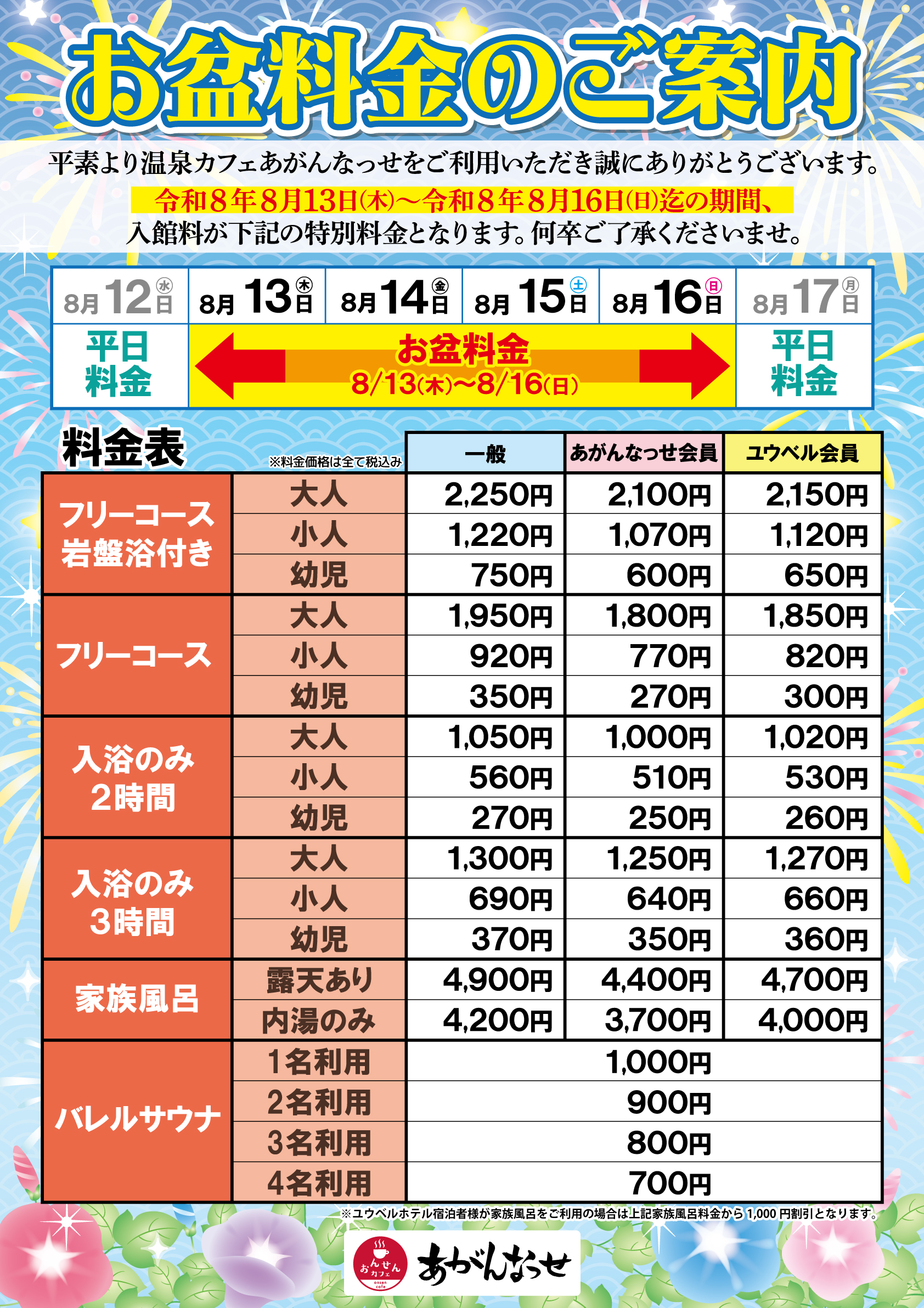 あがん なっ せ 料金