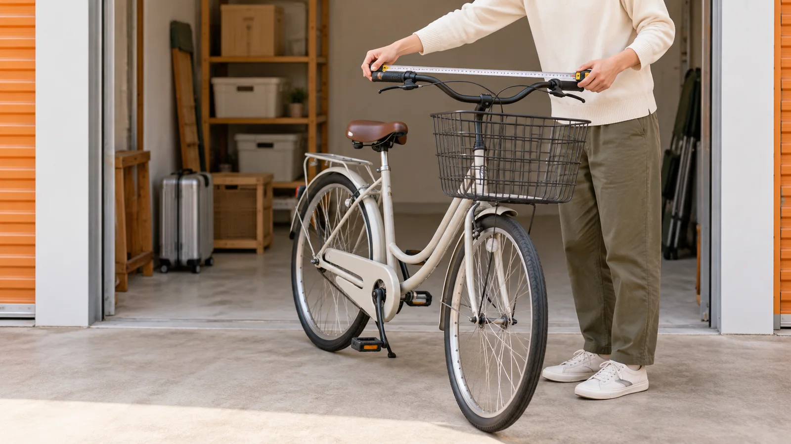 自転車のハンドル幅を測る手元
