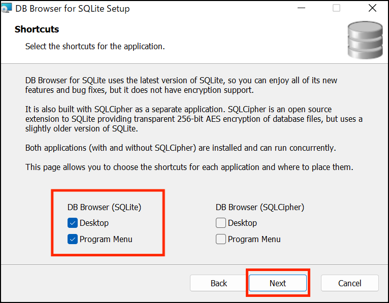 図2.7：DB Browser for SQLiteのインストール（Windows版③）