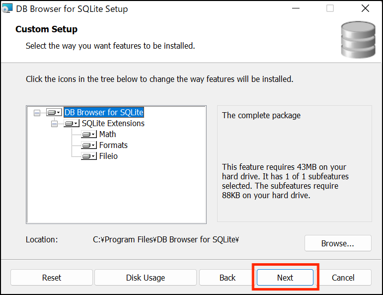 図2.8：DB Browser for SQLiteのインストール（Windows版④）