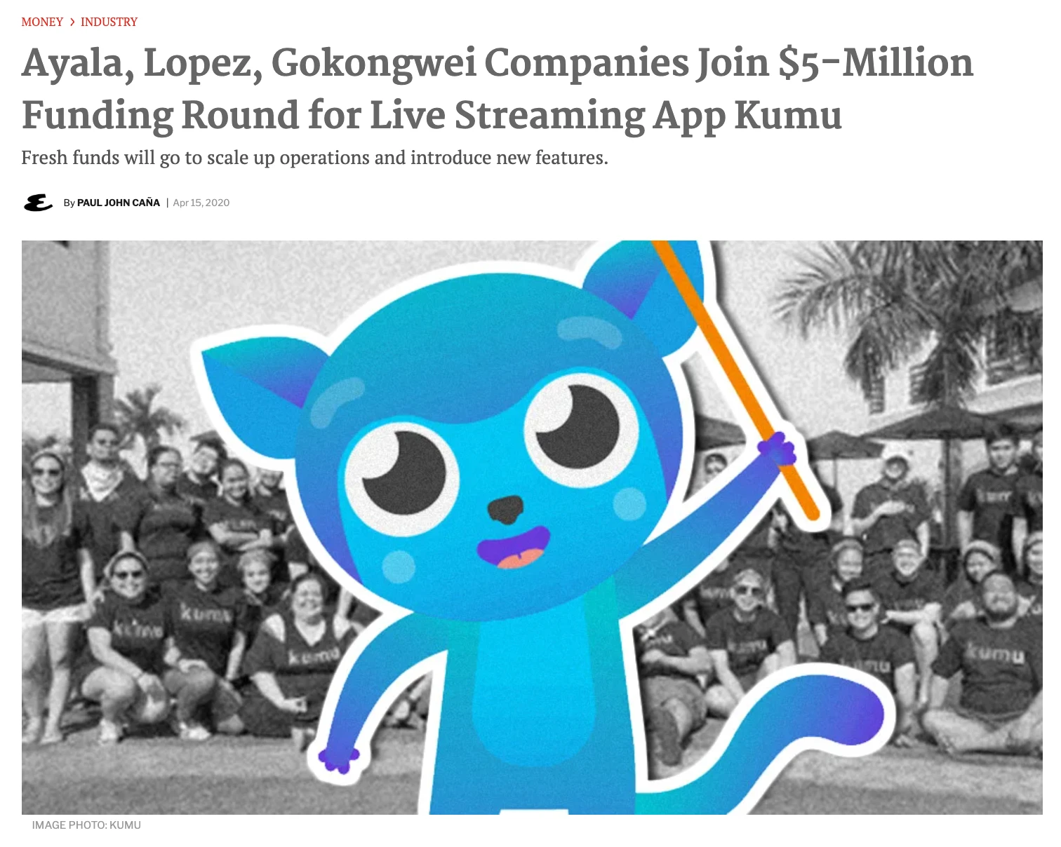 Esquire Philippinesの2020年4月15日の記事。見出しにアヤラ・ロペス・ゴコンウェイの3家の名が並んでいる
