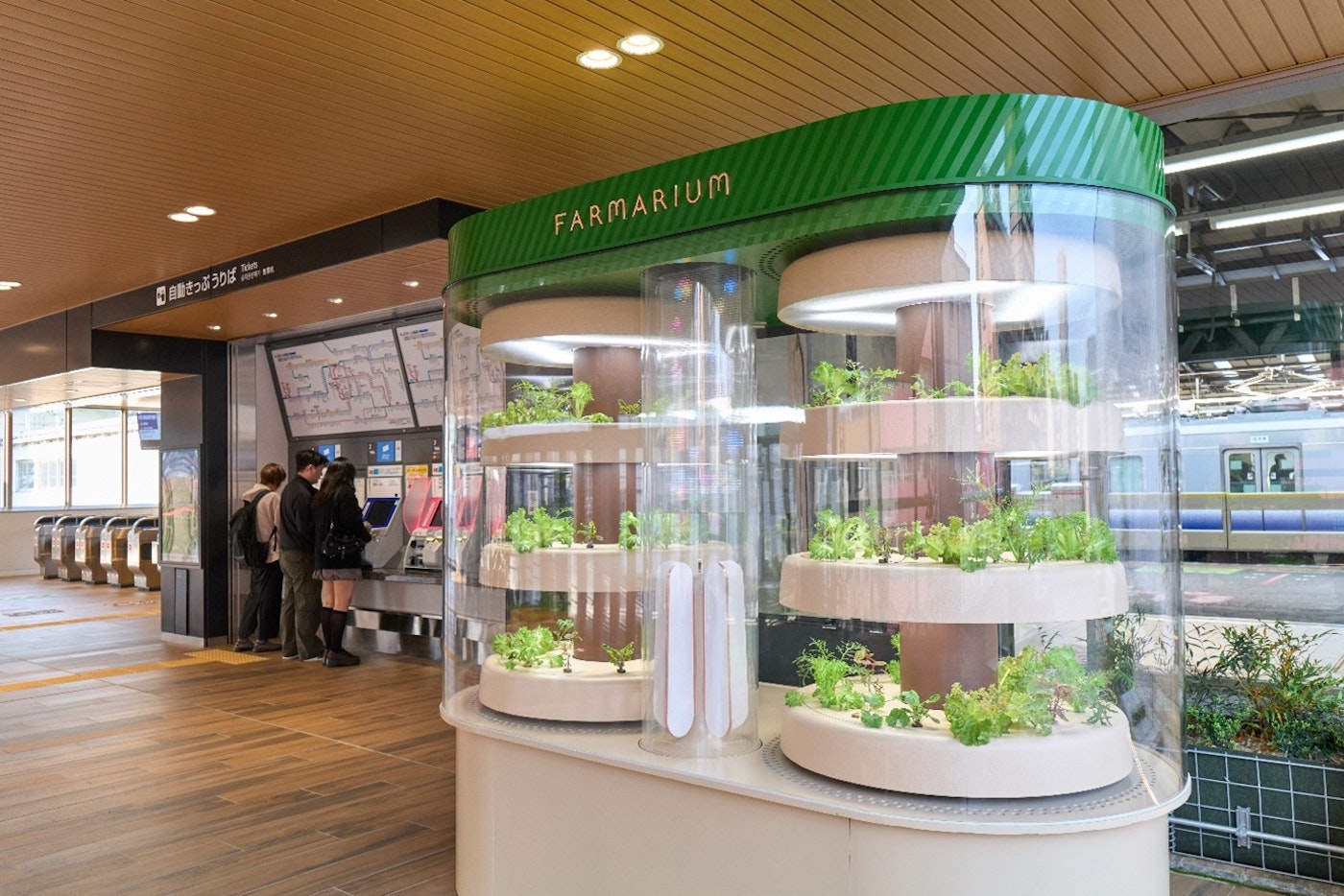 JR弁天駅に設置された植物工場の展示