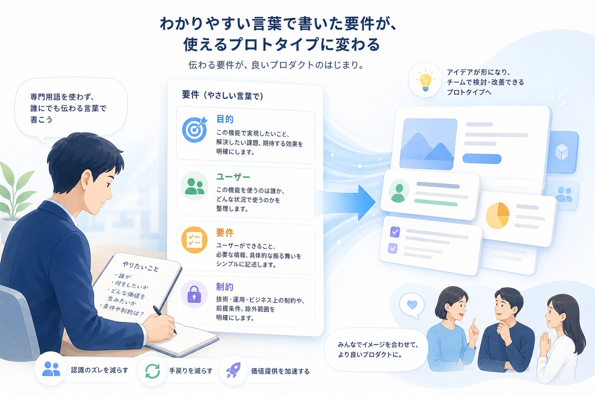 非エンジニアが目的、ユーザー、要件、制約を整理してClaude Codeに依頼する流れ