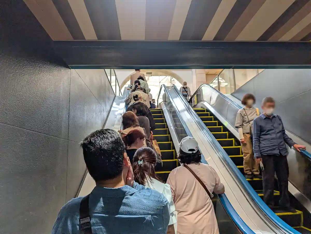 Underground escalator at Ueno Station connecting the subway passage and JR concourse