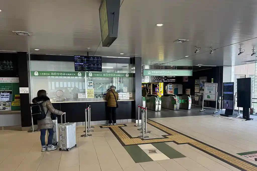 Shinkansen transfer gate area at Sendai Station where passengers change from local trains to the Shinkansen.
