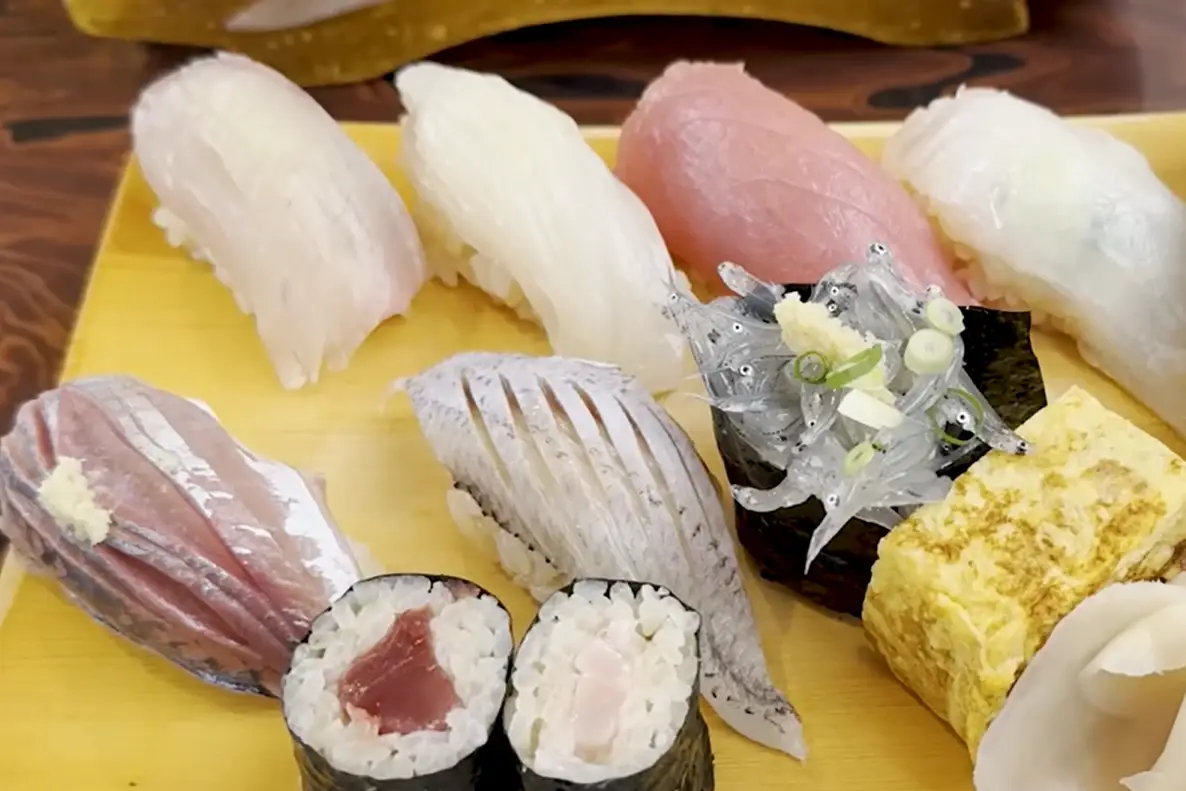 Assorted sushi with fresh local seafood served in Odawara