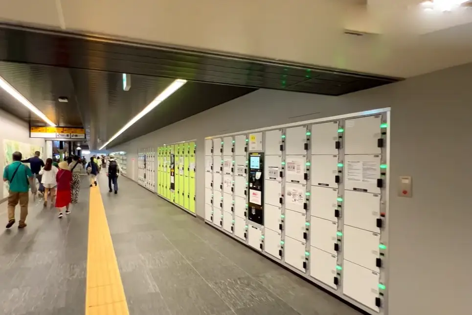 Coin lockers inside Ueno Station for storing luggage of various sizes