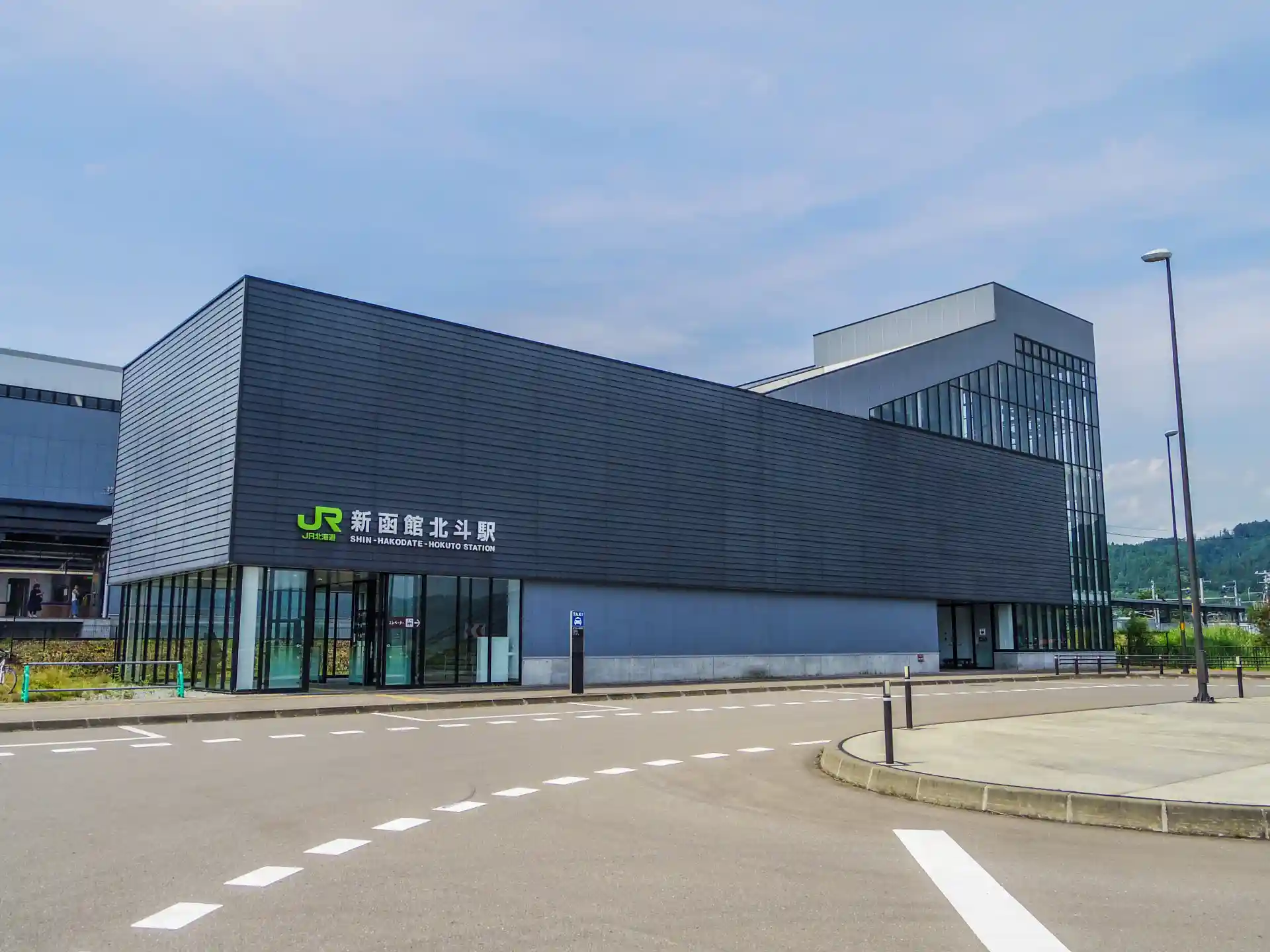 Shin-Hakodate-Hokuto Station exterior, the current final stop of the Hokkaido Shinkansen until the Sapporo extension opens in the late 2030s