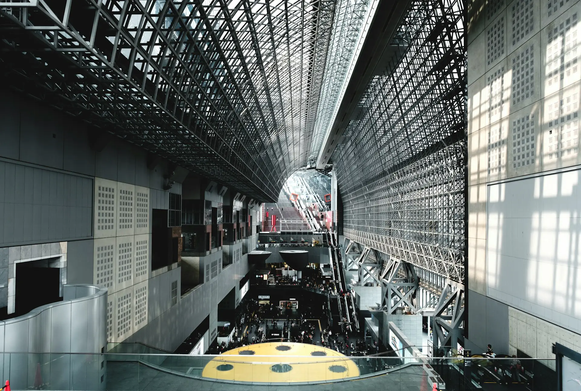 Kyoto Station interior, a major Shinkansen station serving Kyoto and the Kansai area.