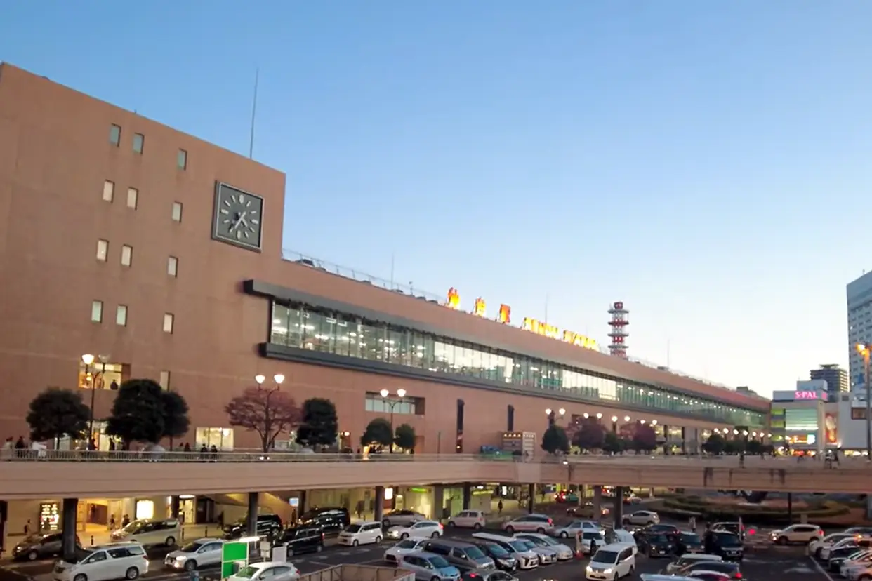 Sendai Station exterior, the main Shinkansen hub in the Tohoku region.