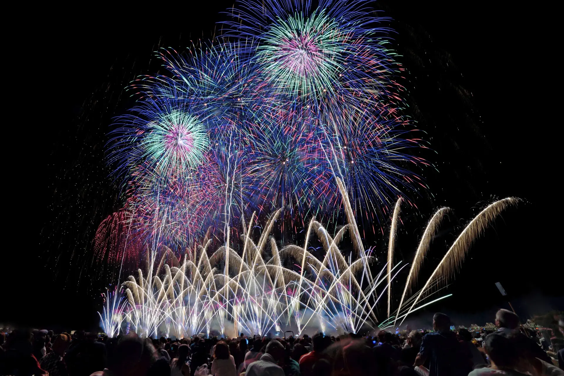 Nagaoka Fireworks Festival, one of Japan’s three major displays, featuring giant firework shells over the Shinano River