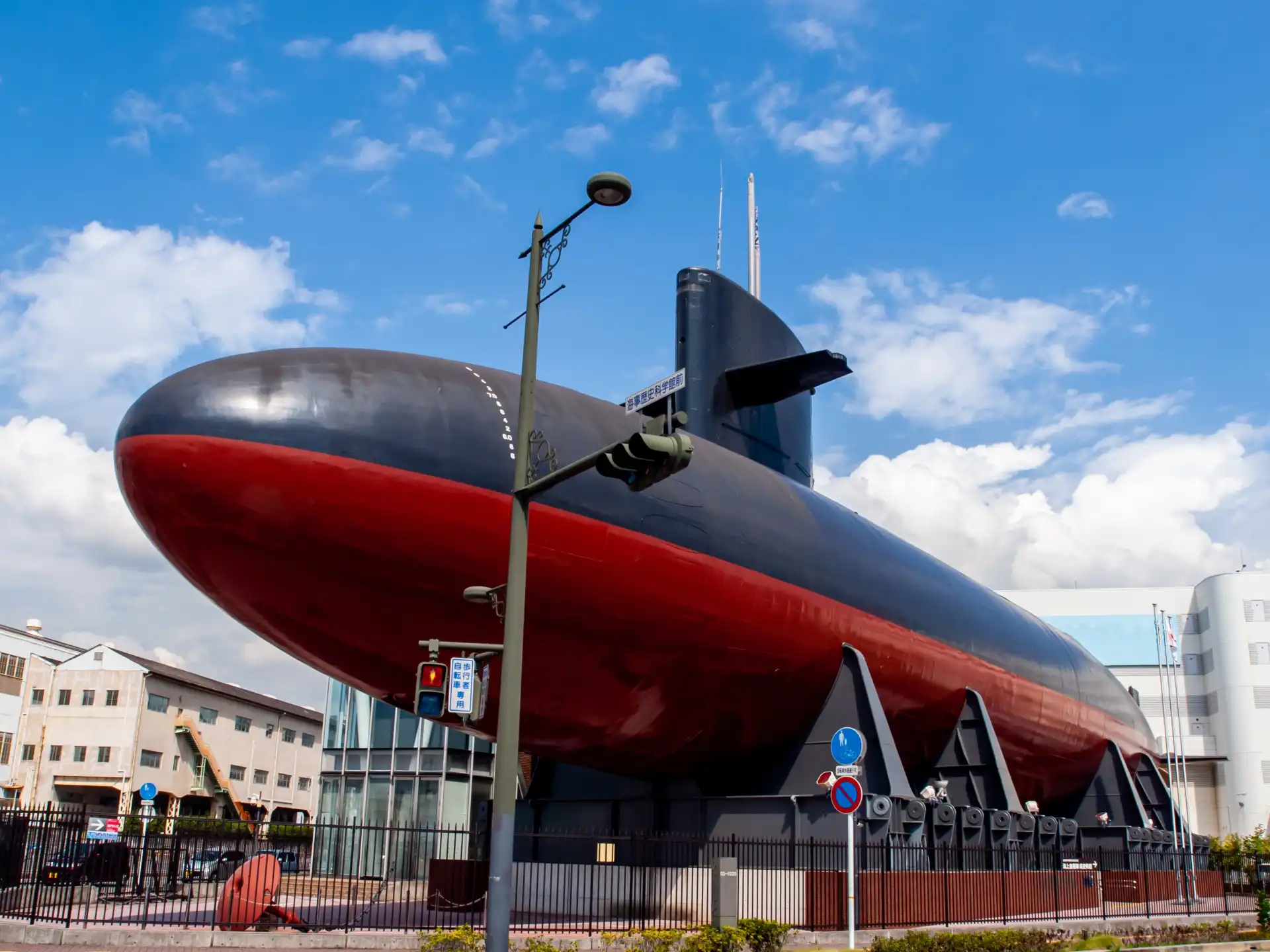 Giant submarine display outside the Kure Maritime Museum in Hiroshima