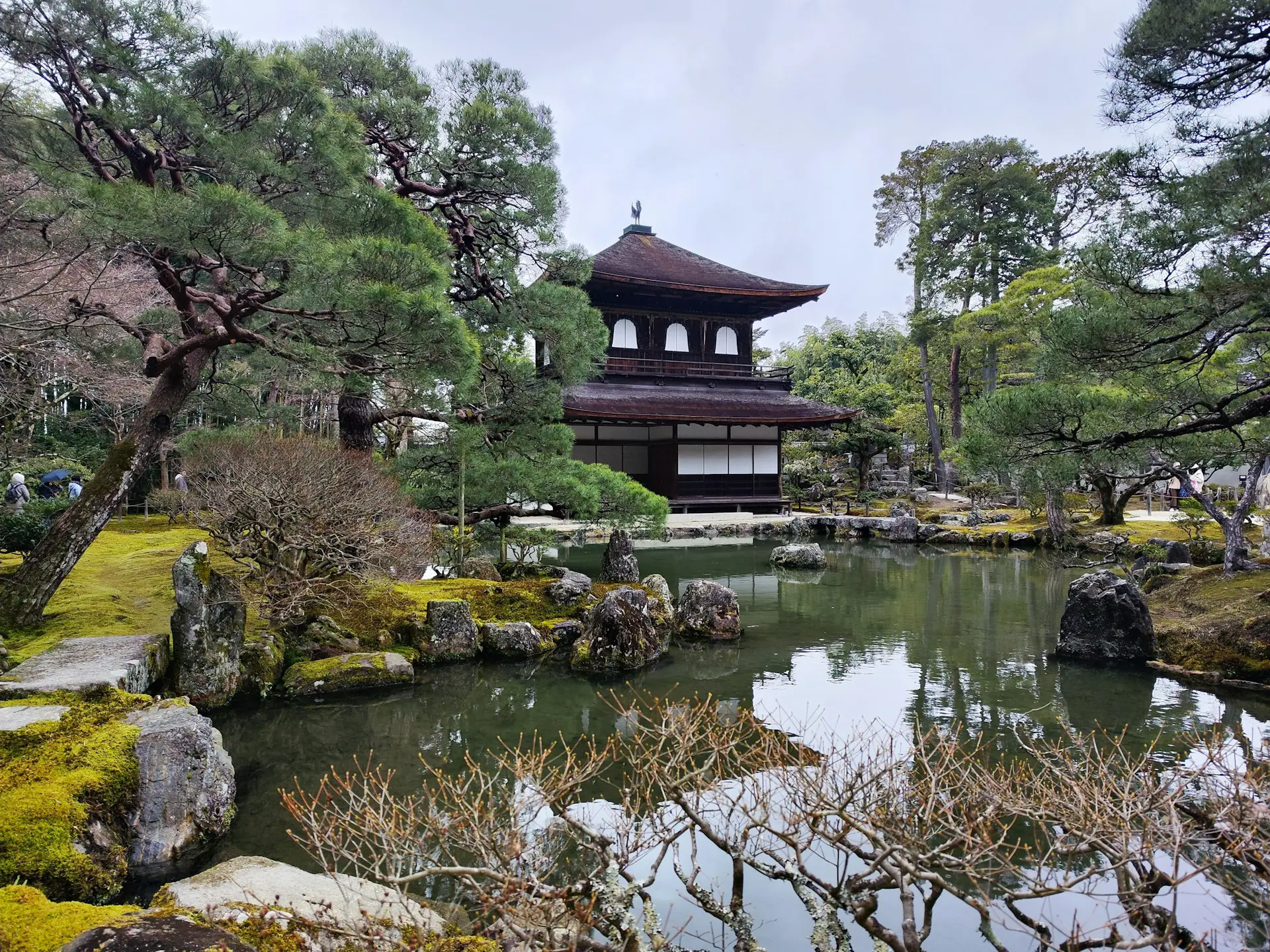 Ginkakuji Temple’s Silver Pavilion with a traditional Japanese garden and pond in Kyoto