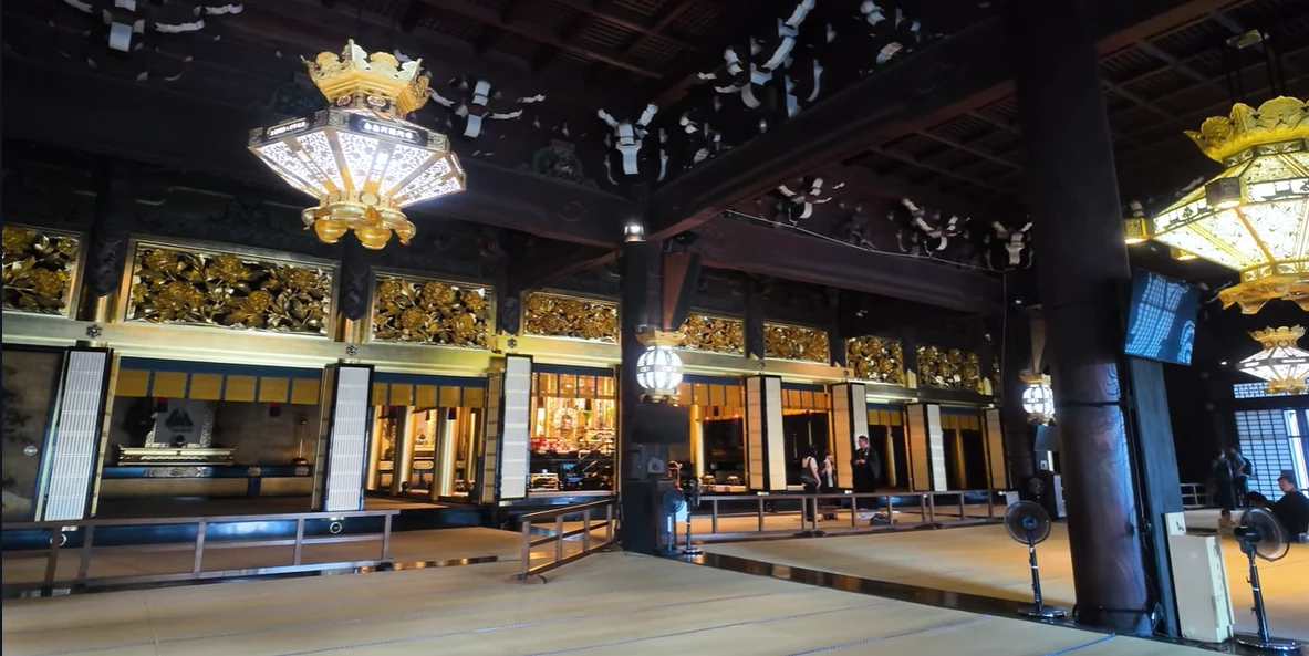 Interior of Nishi Honganji Temple in Kyoto, a UNESCO World Heritage Site