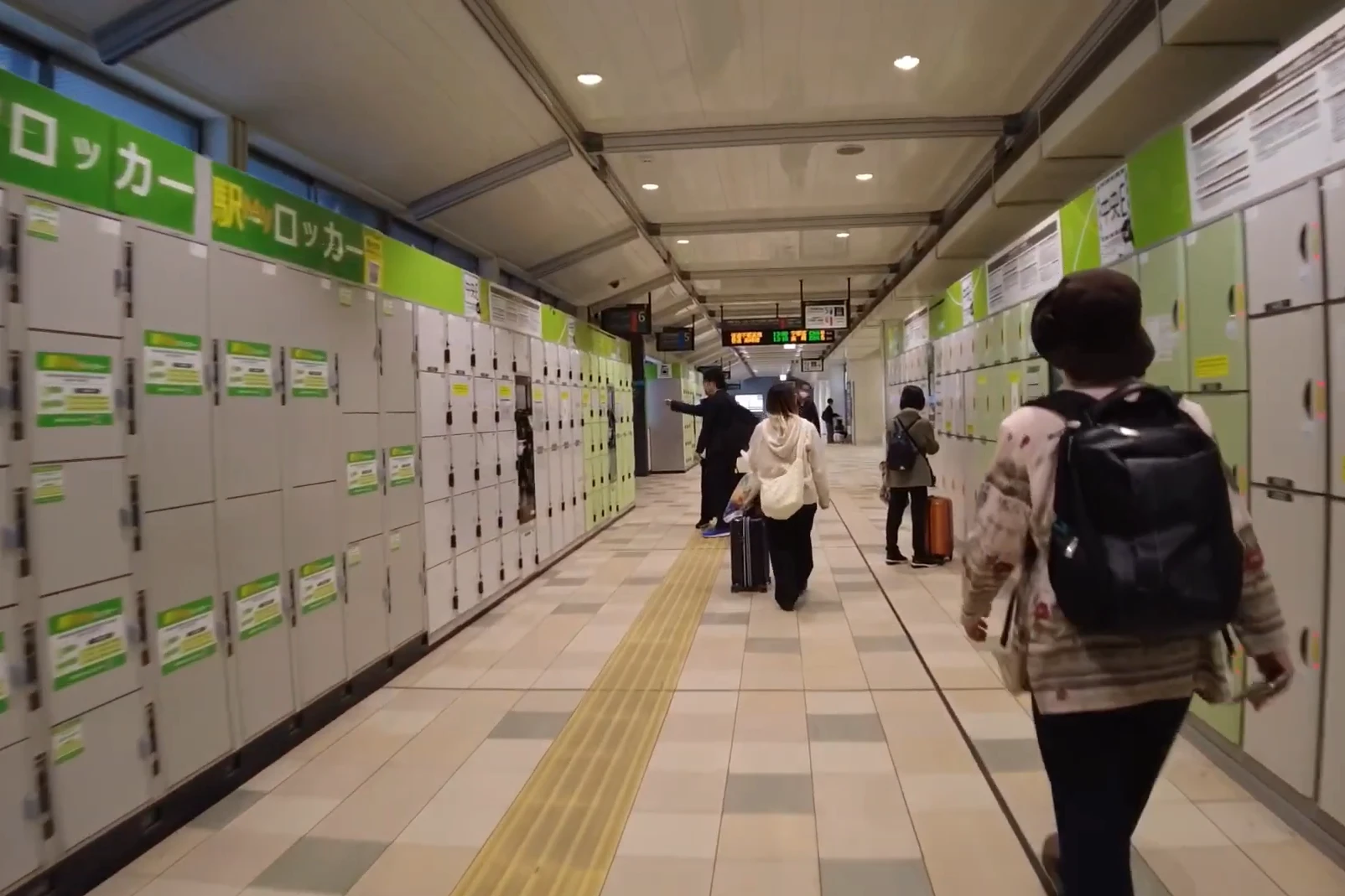 Luggage storage area with coin lockers at Shinagawa Station