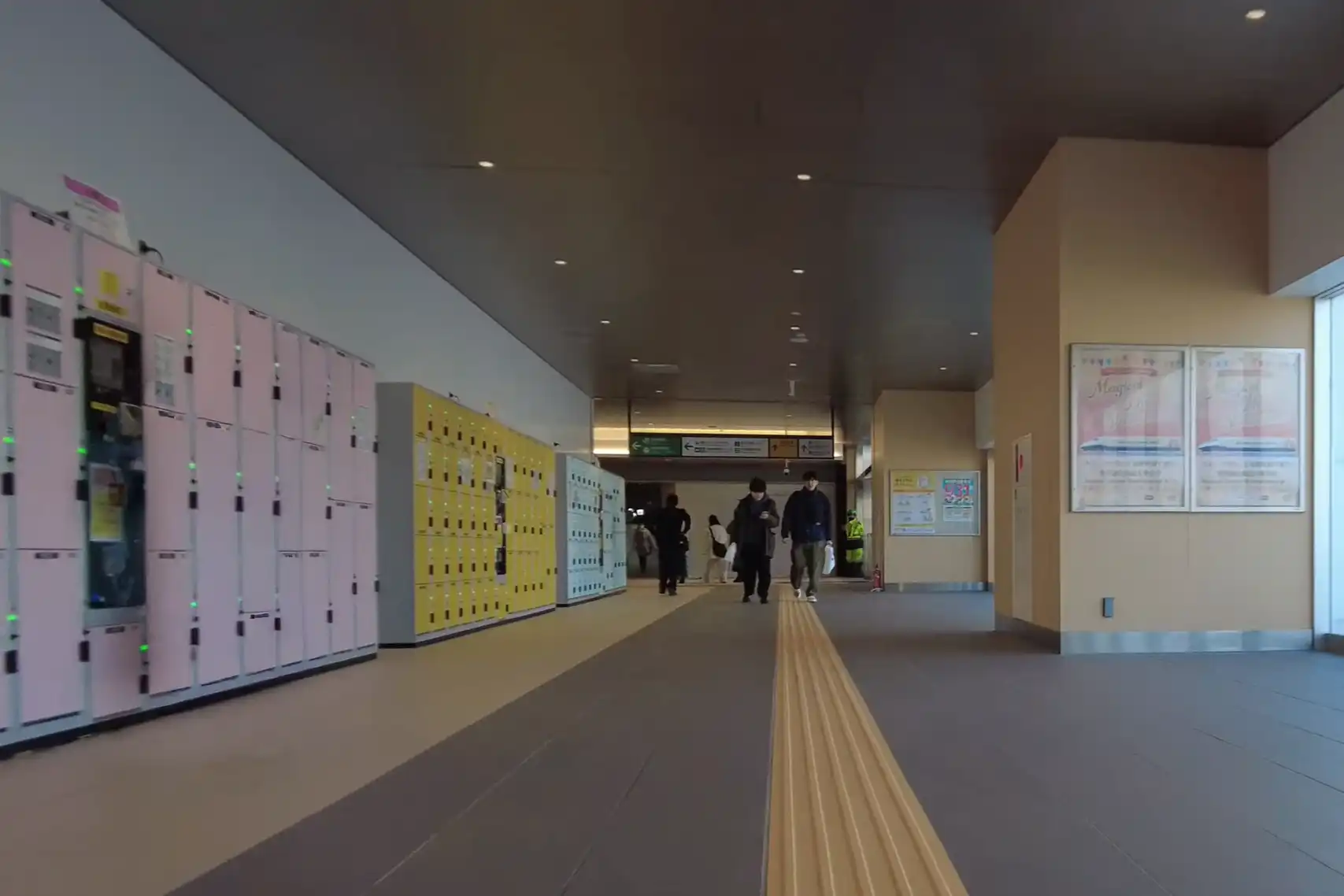 Luggage coin lockers inside Niigata Station concourse, used by passengers before boarding or after arrival