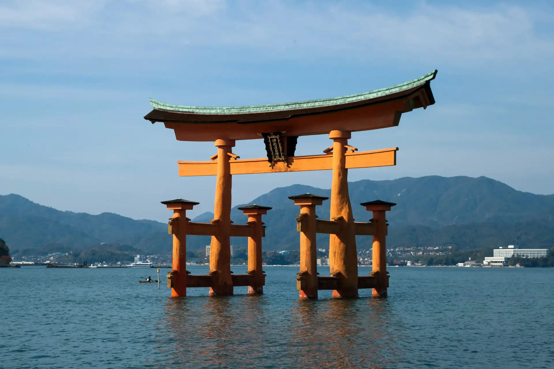 The iconic floating torii gate of Itsukushima Shrine in Miyajima, Hiroshima
