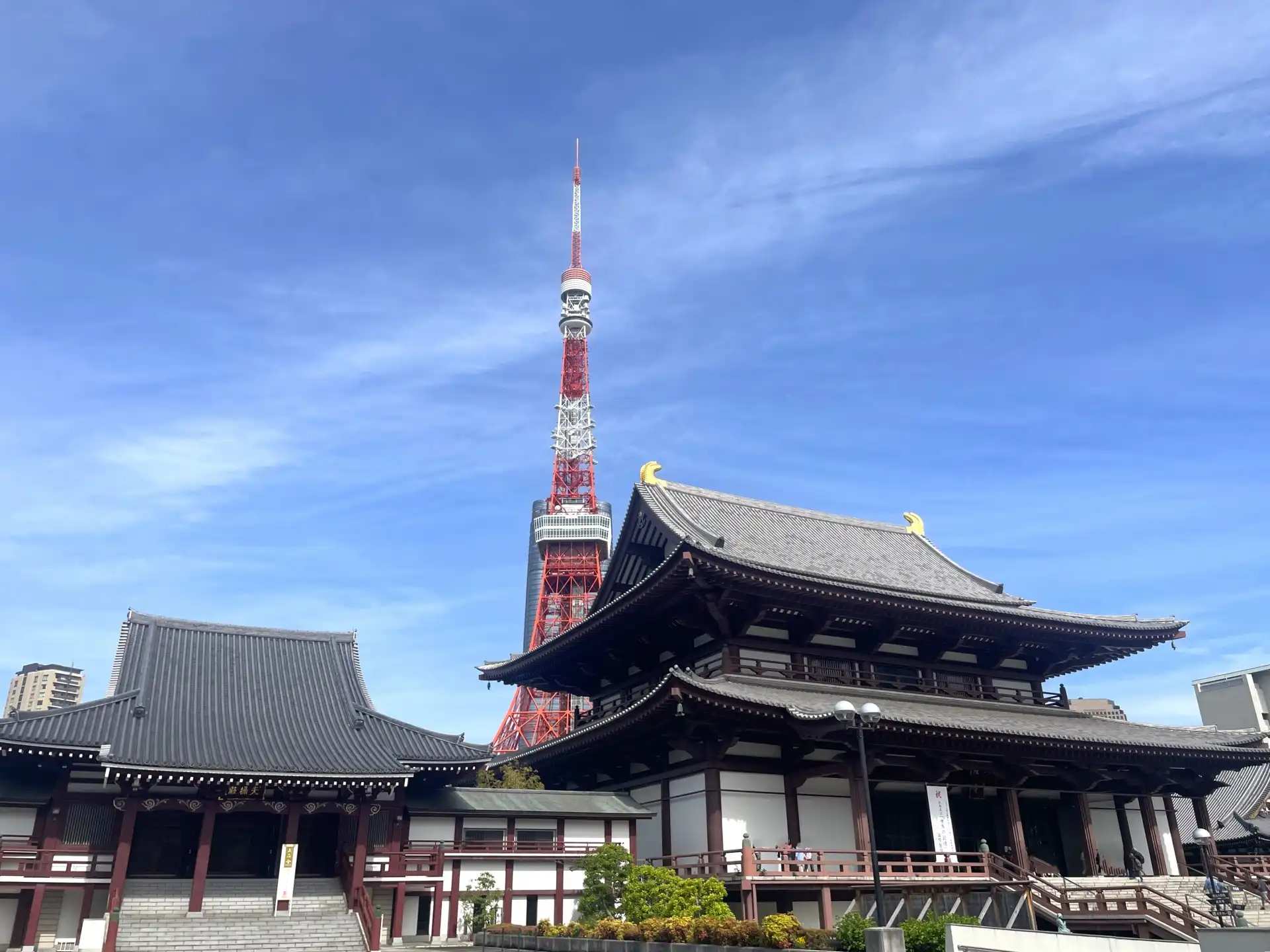 Zojoji Temple and Tokyo Tower near Onarimon and Mita Stations in Minato City