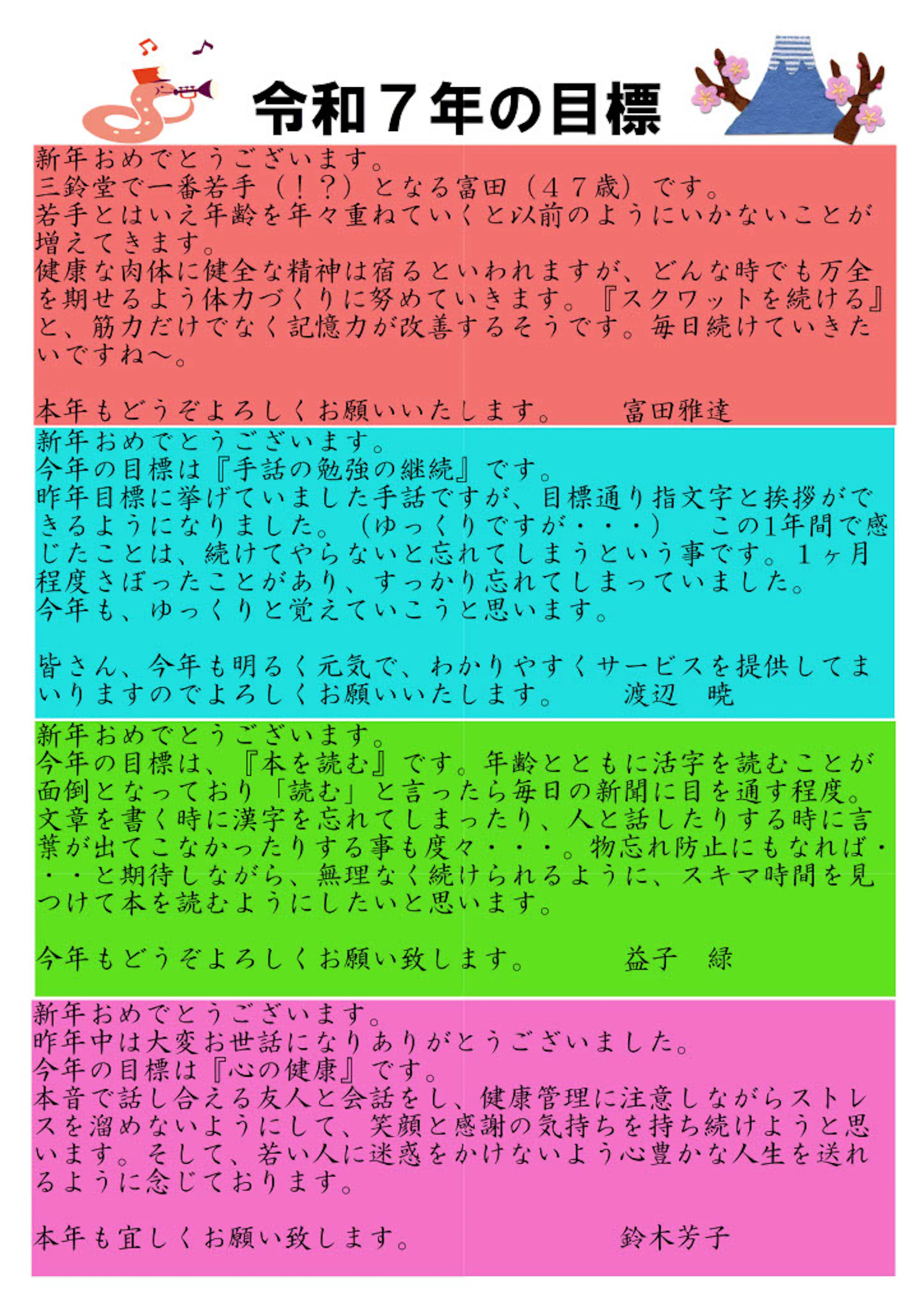 三鈴堂だより 令和7年の目標