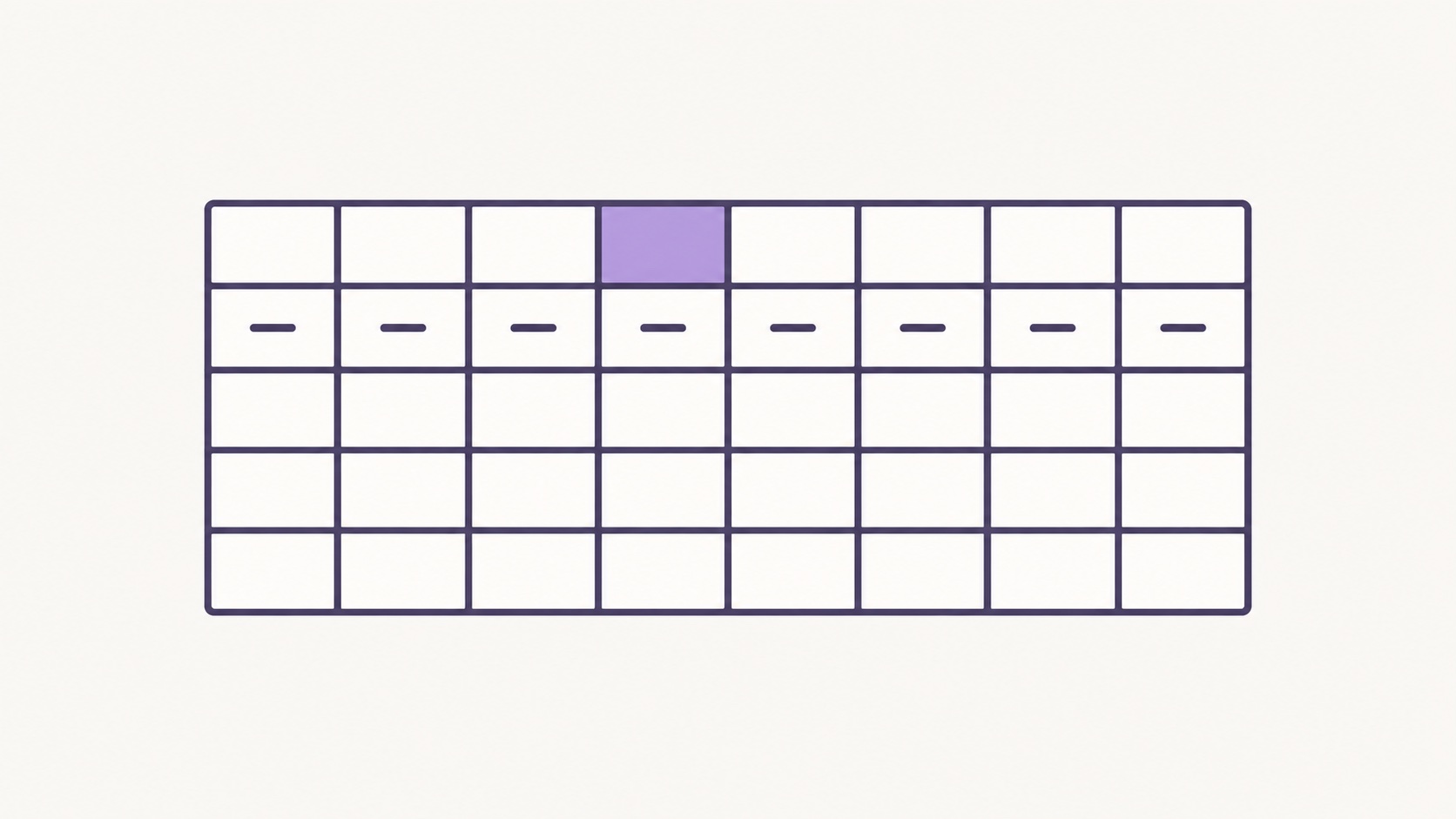 A blank spreadsheet with eight columns and one filled row