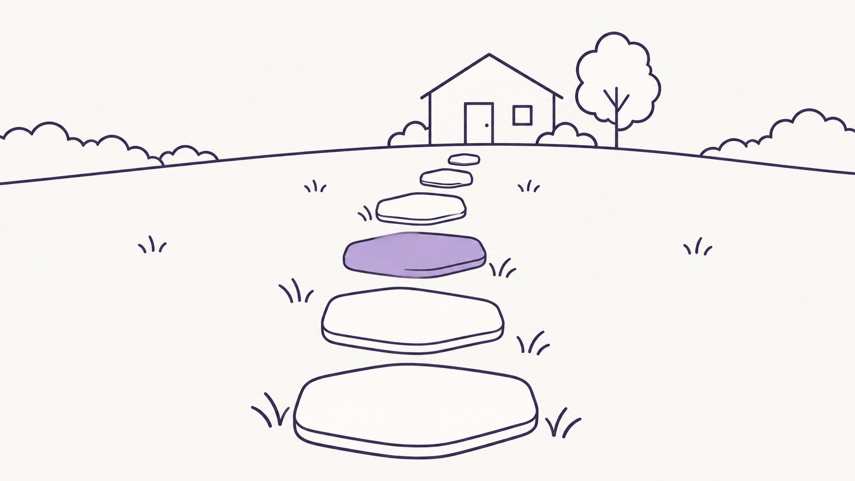 Stepping stones leading toward a small building