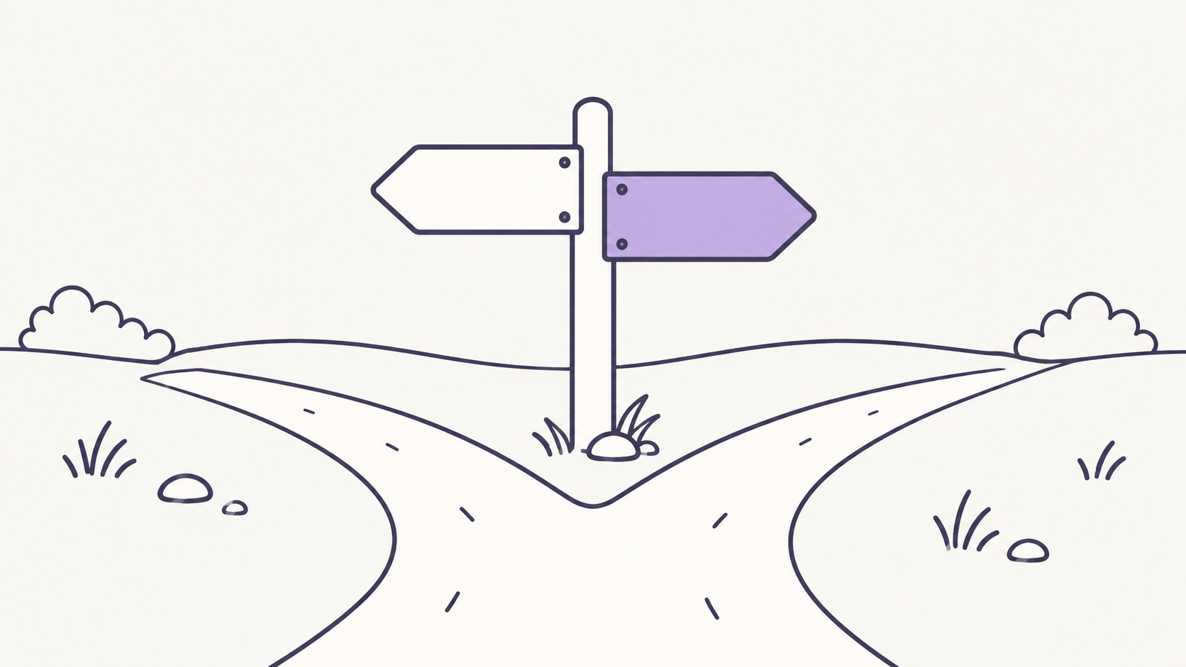 A signpost with two blank arrows at a fork in a path