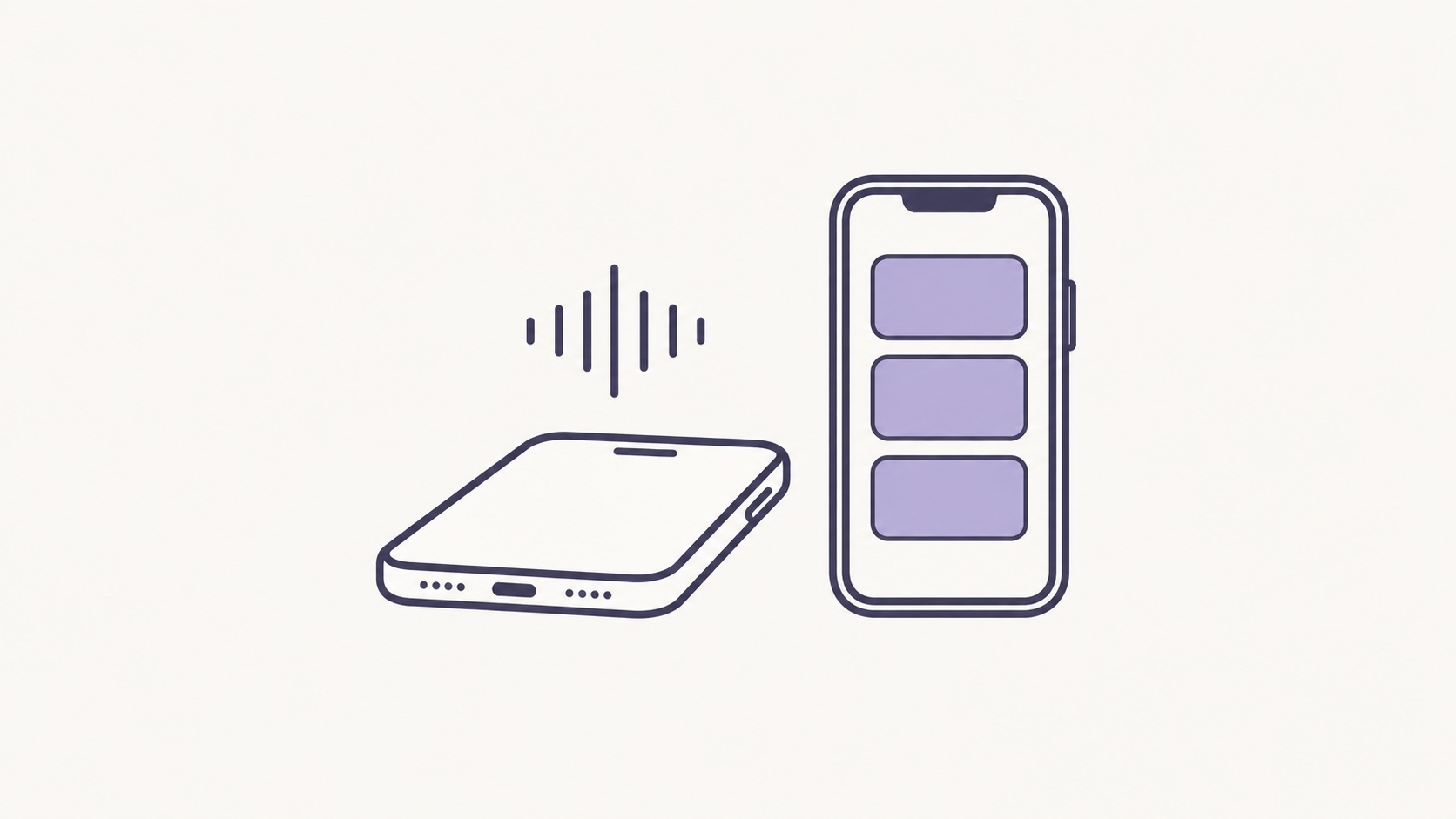 音の波形が浮かぶスマートフォンと、記録が縦に並んだもう一台のスマートフォン