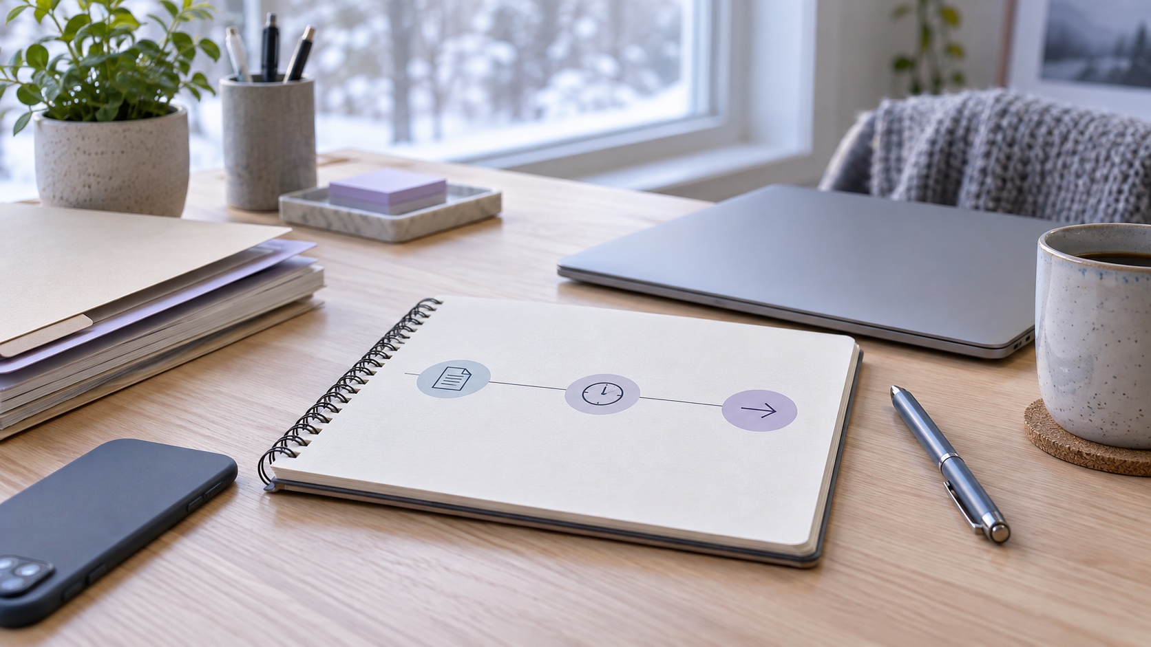 A workplace incident journal arranged on a private desk