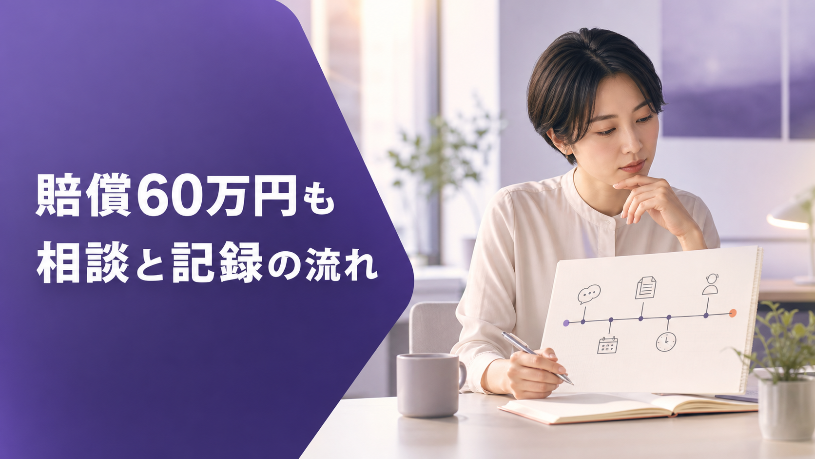 パワハラの出来事を時系列で整理し、相談の流れを考えるイメージ