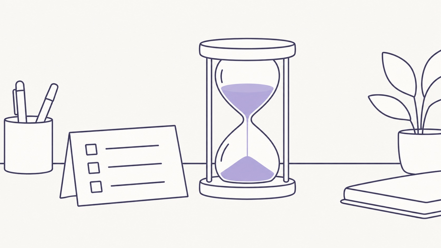 An hourglass beside a small card with three empty checkboxes