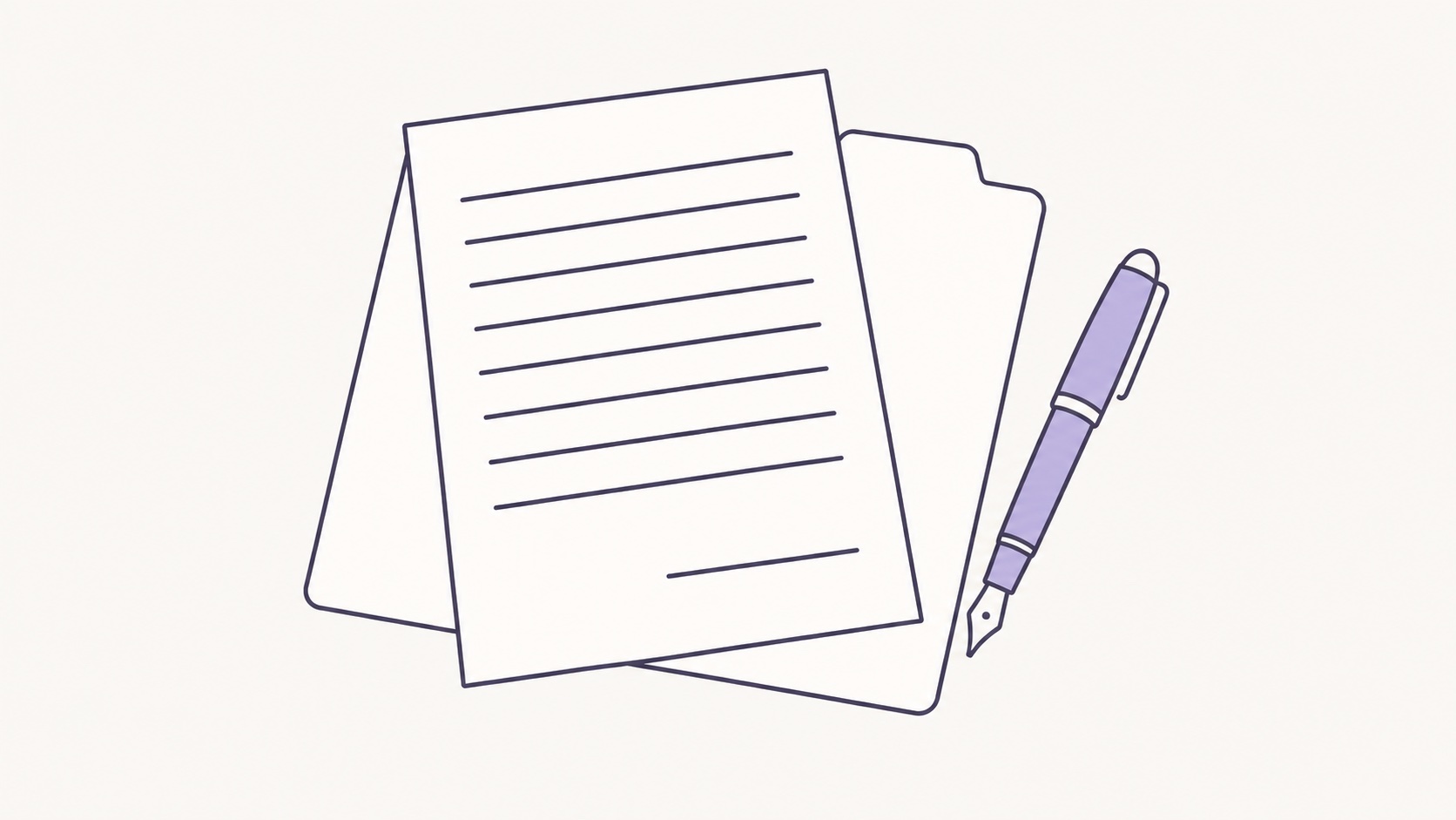 Un escrito con una línea para la firma sobre una carpeta y una pluma al lado