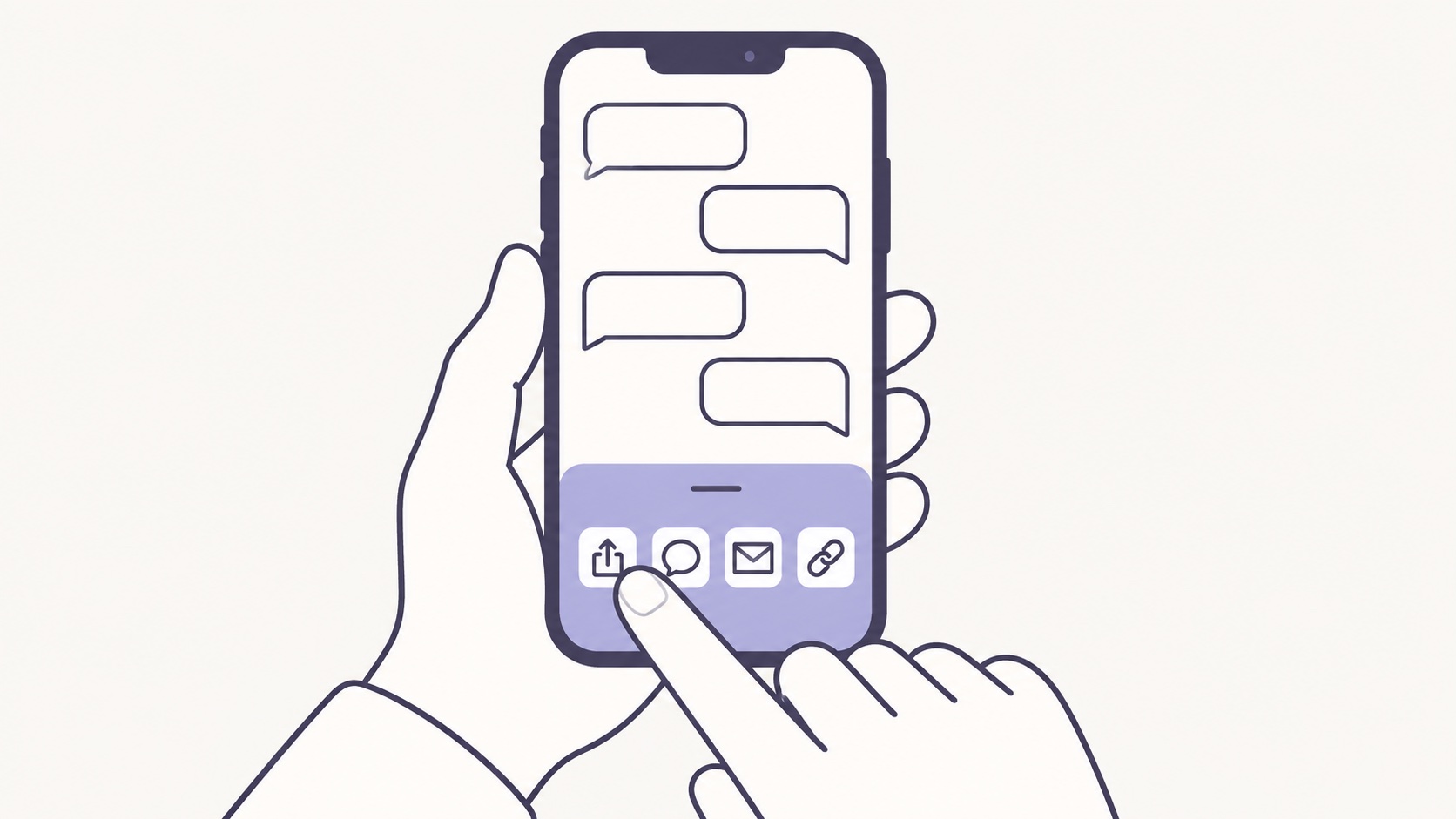 Um celular com uma conversa e a bandeja de compartilhamento subindo
