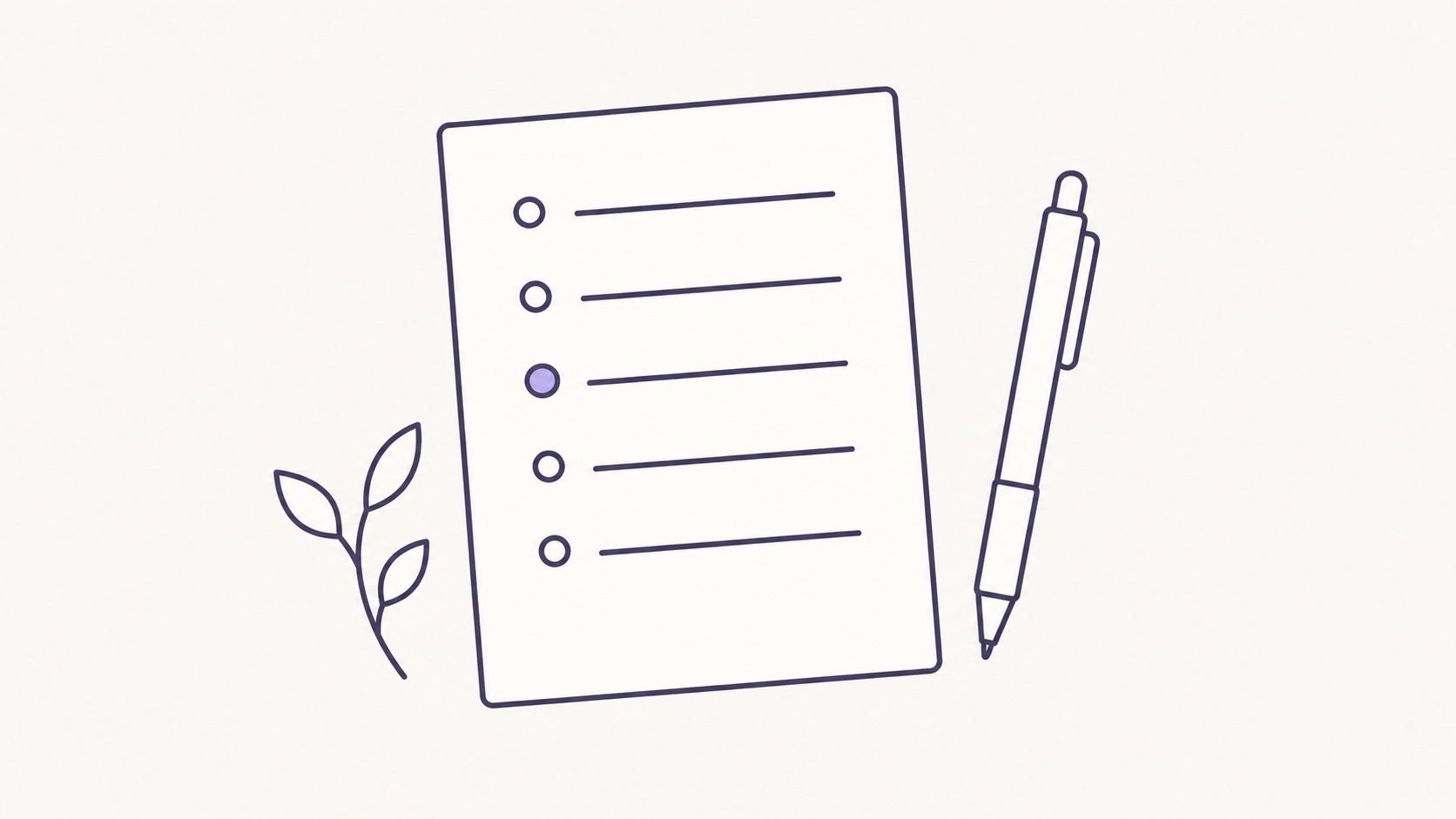 A sheet with a column of short lines marked by dots, and a pen