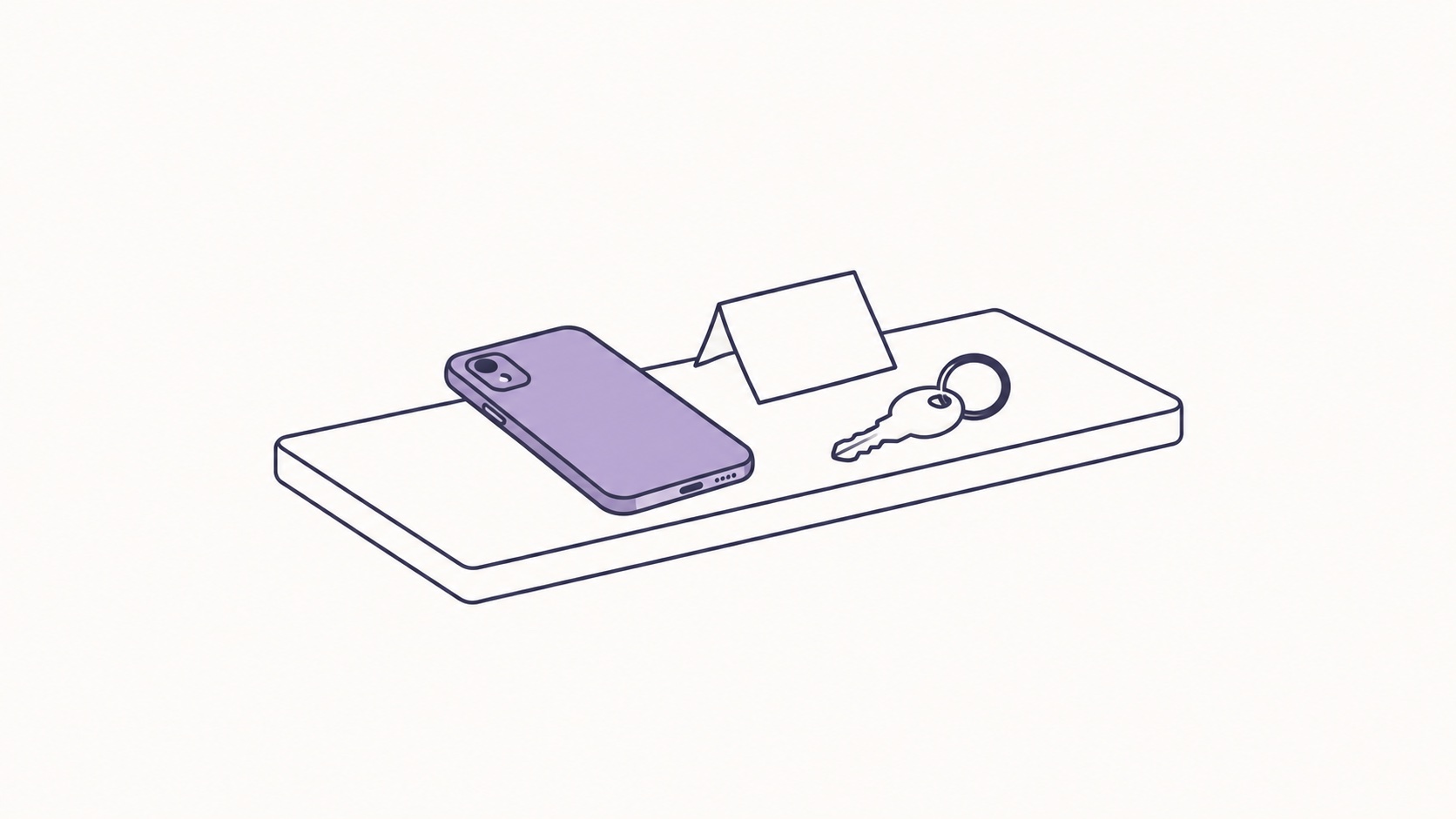 伏せて置かれたスマートフォンと鍵、折りたたんだメモ