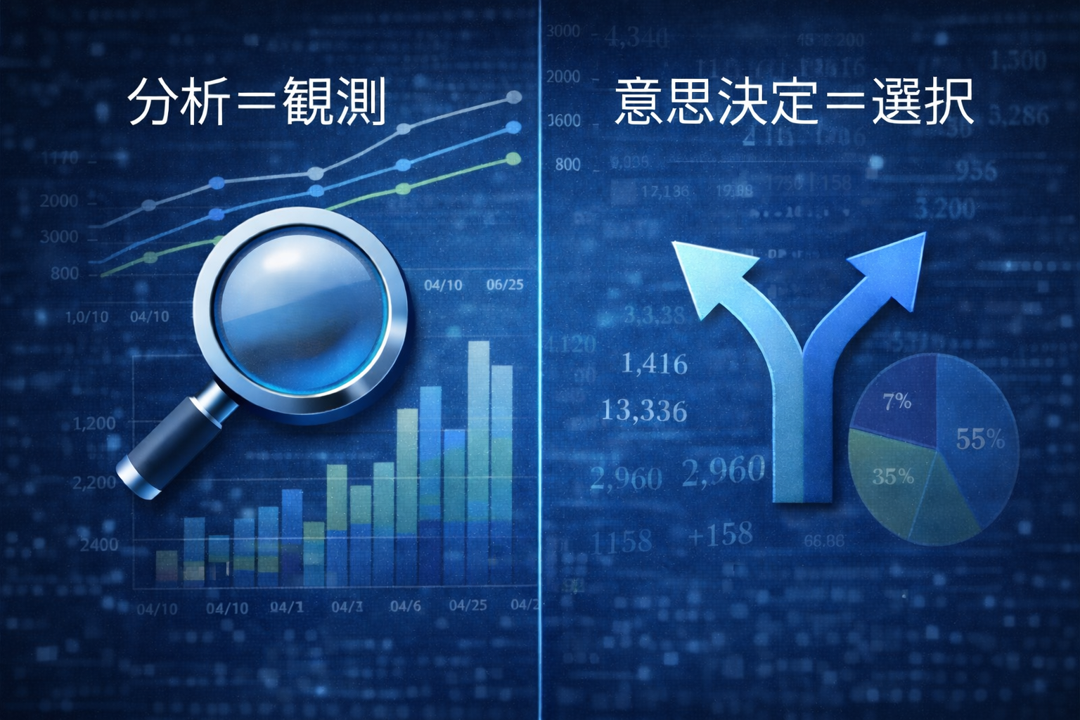 分析と意思決定の対比 「分析=観測、意思決定=選択を示す図」