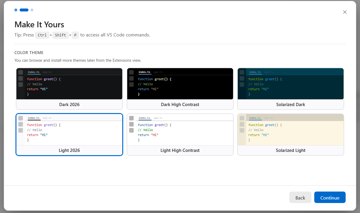 VS Code初回起動時のWelcome画面でサインインの選択肢が表示されている状態