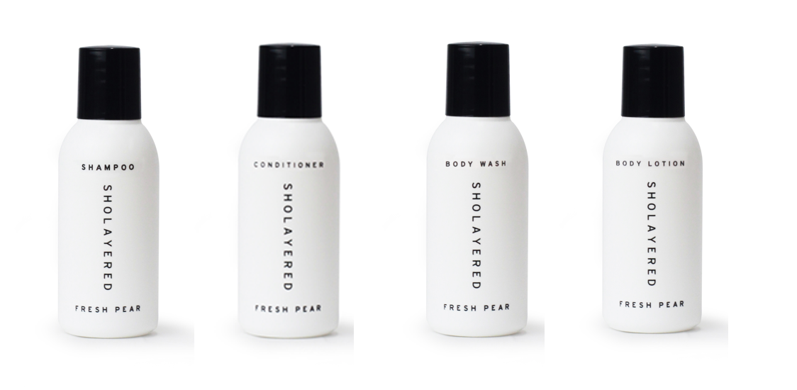 SHOLAYERED &quot;Fresh Pear&quot; bath Amenities gift: shampoo, Conditioner , body wash, and body lotion, 30mL each