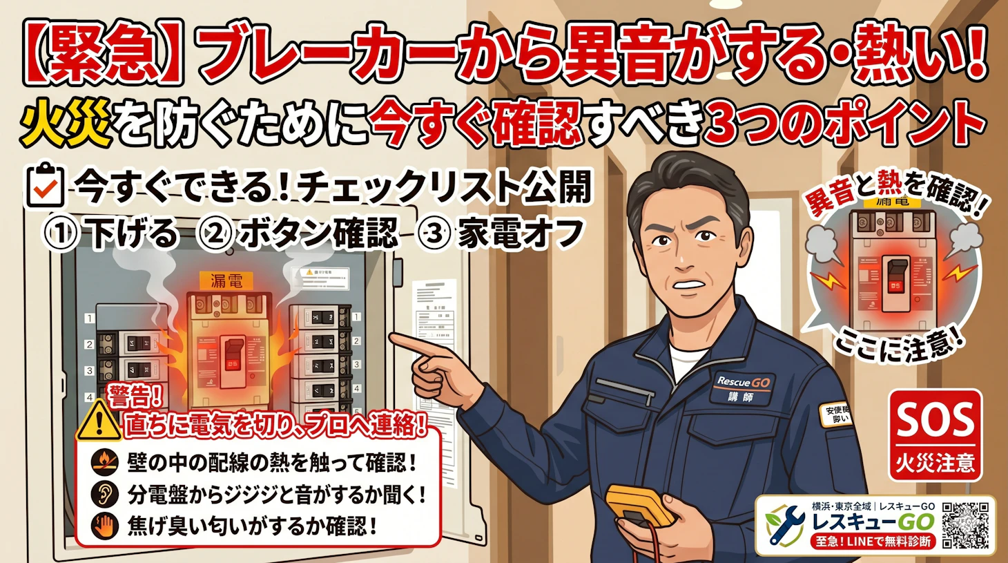 【緊急】ブレーカーから異音・熱い・焦げ臭い！火災を防ぐために今すぐやるべき対処法