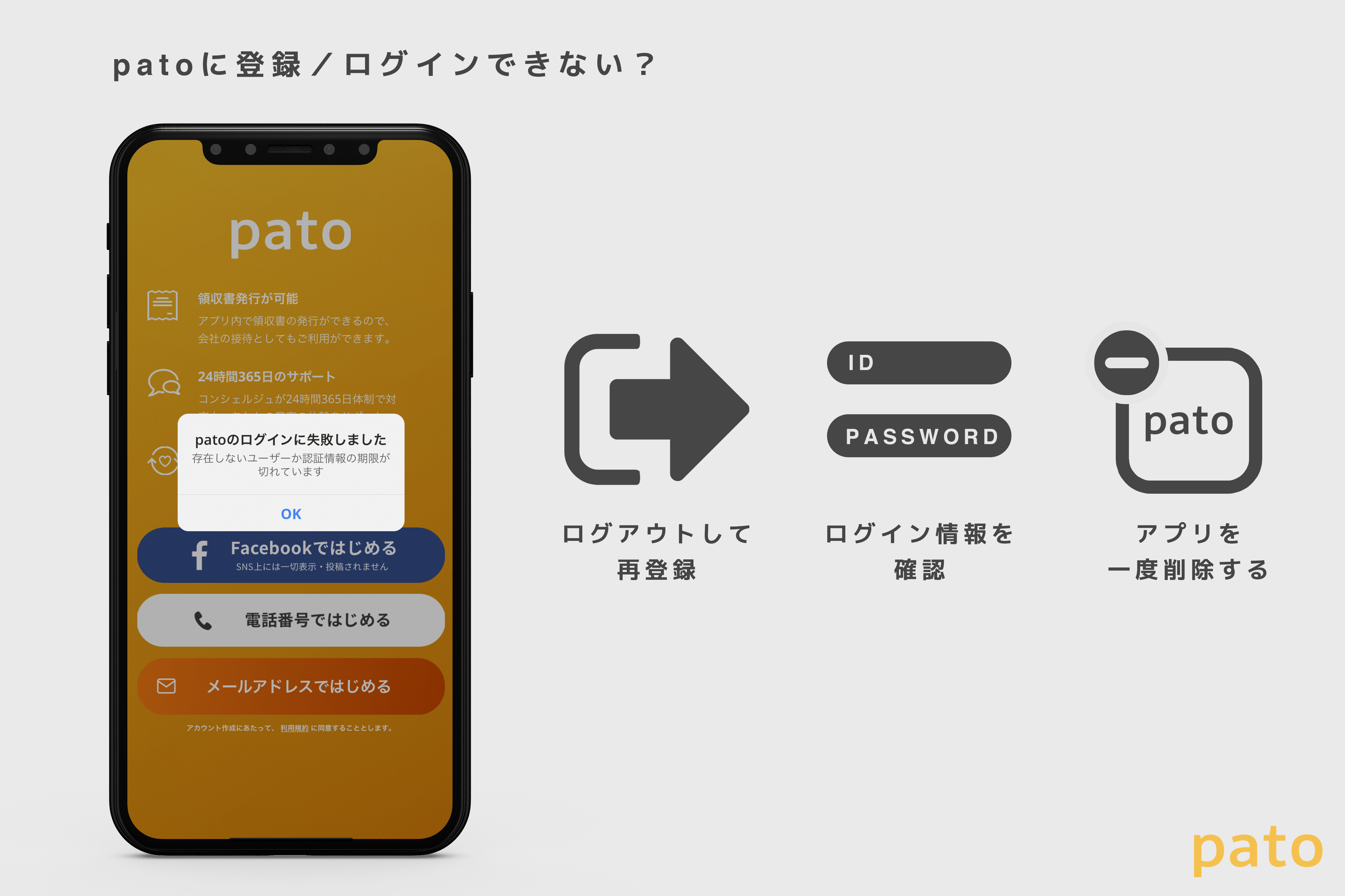patoに登録/ログインできない？方に向けたpatoログインの仕方説明